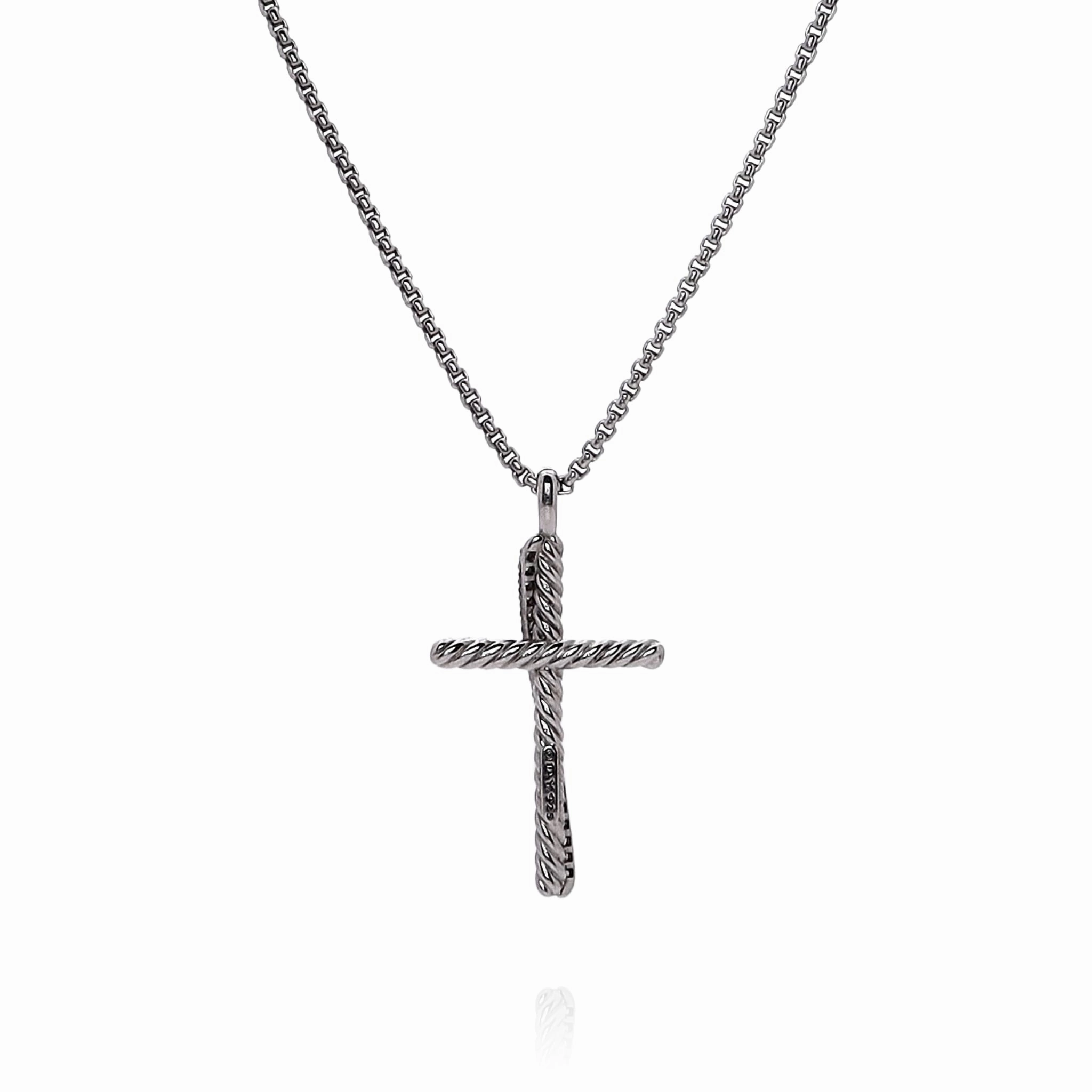 Estate David Yurman Crossover Collection Sterling Silver Diamond Cross Pendant Necklace