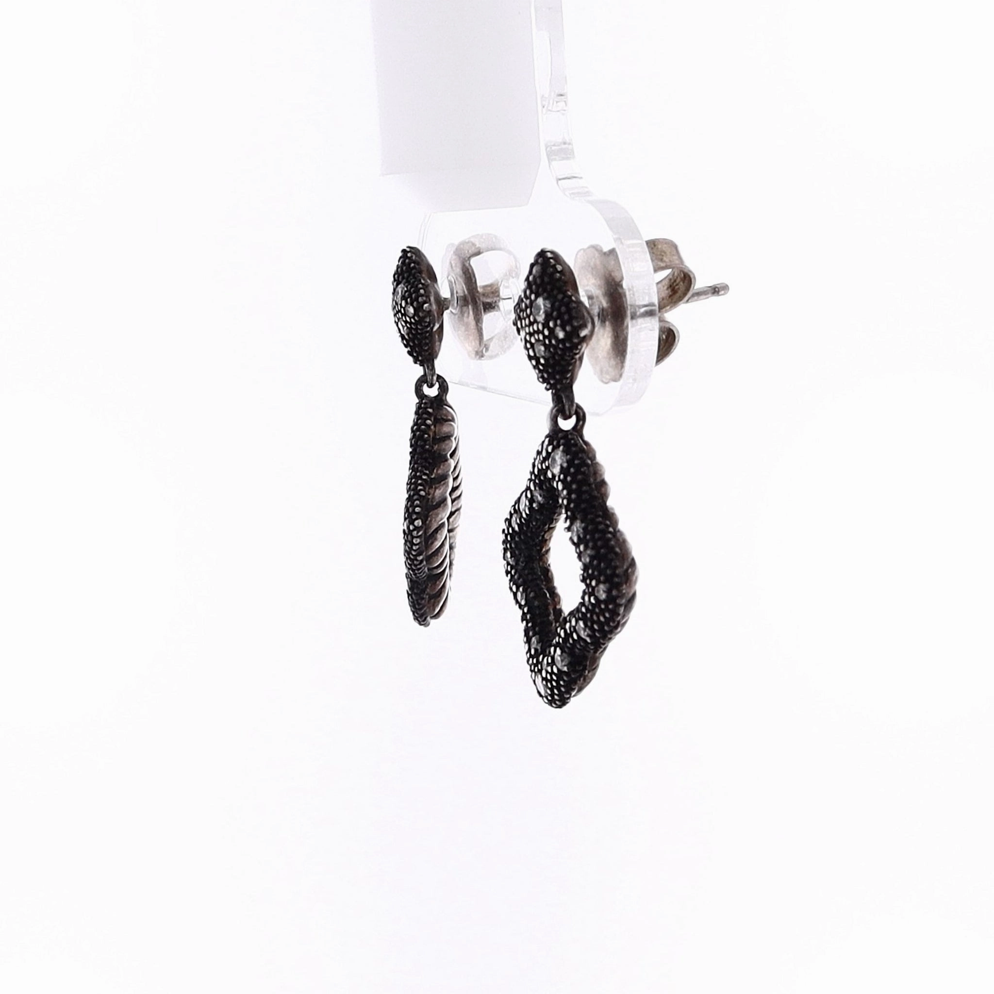 Estate David Yurman Sterling Diamond Midnight Melange Double Quadrefoil Diamond Dangle Earrings