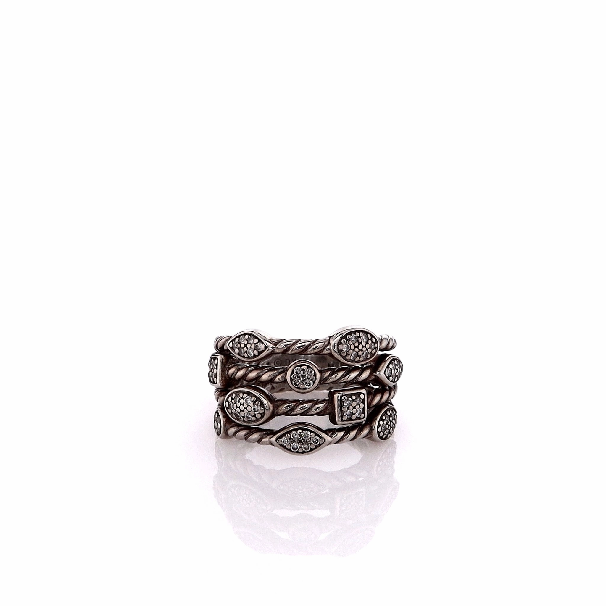 Estate David Yurman Sterling Silver 4 Row Diamond Confetti Ring