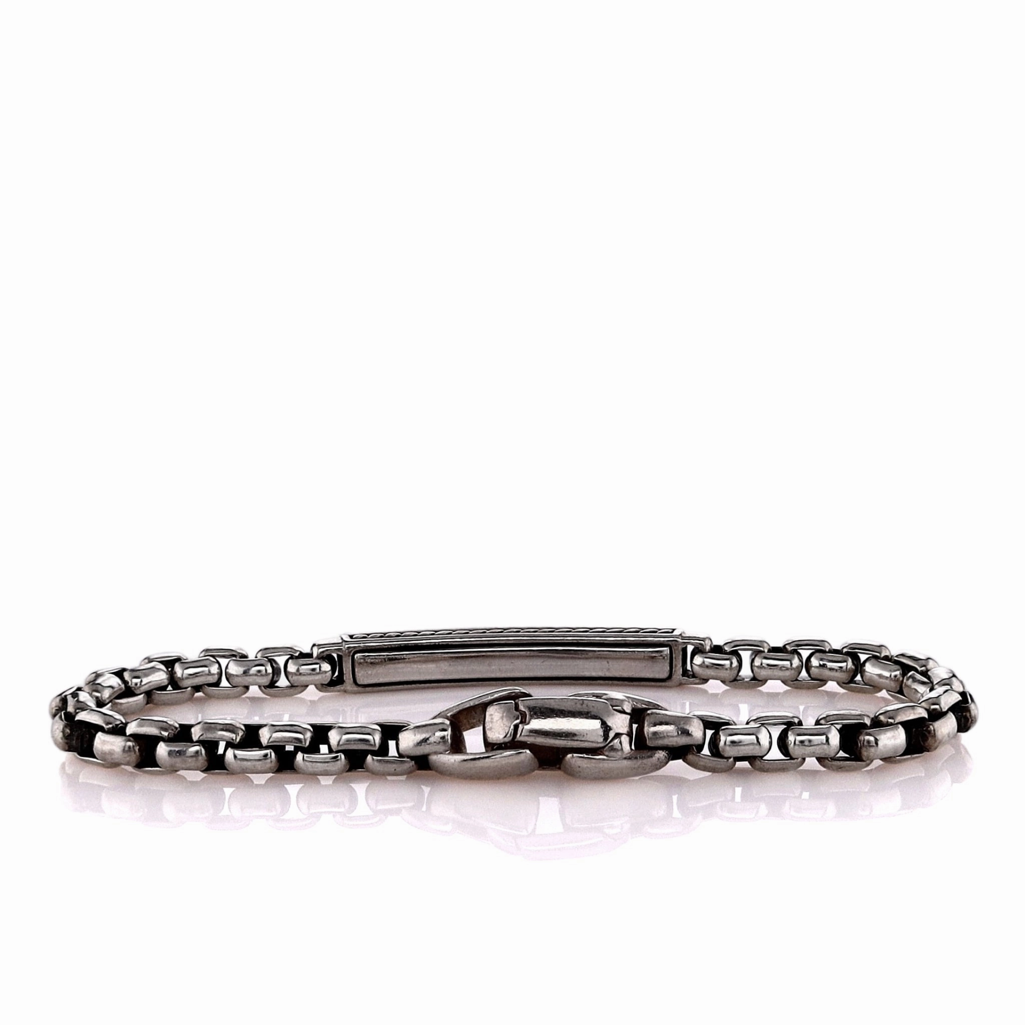 Estate David Yurman Sterling Silver 7" Box Link Chain ID Bracelet