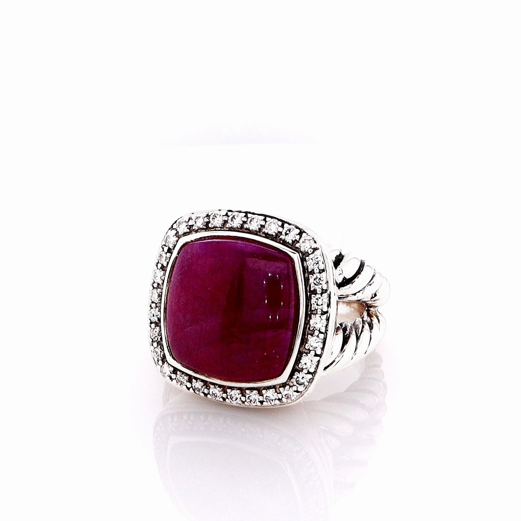 Estate David Yurman Sterling Silver Albion Ruby and Diamond Ring