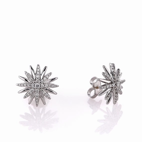 Estate David Yurman Sterling Silver and 14k White Gold Starburst Diamond Stud Earrings
