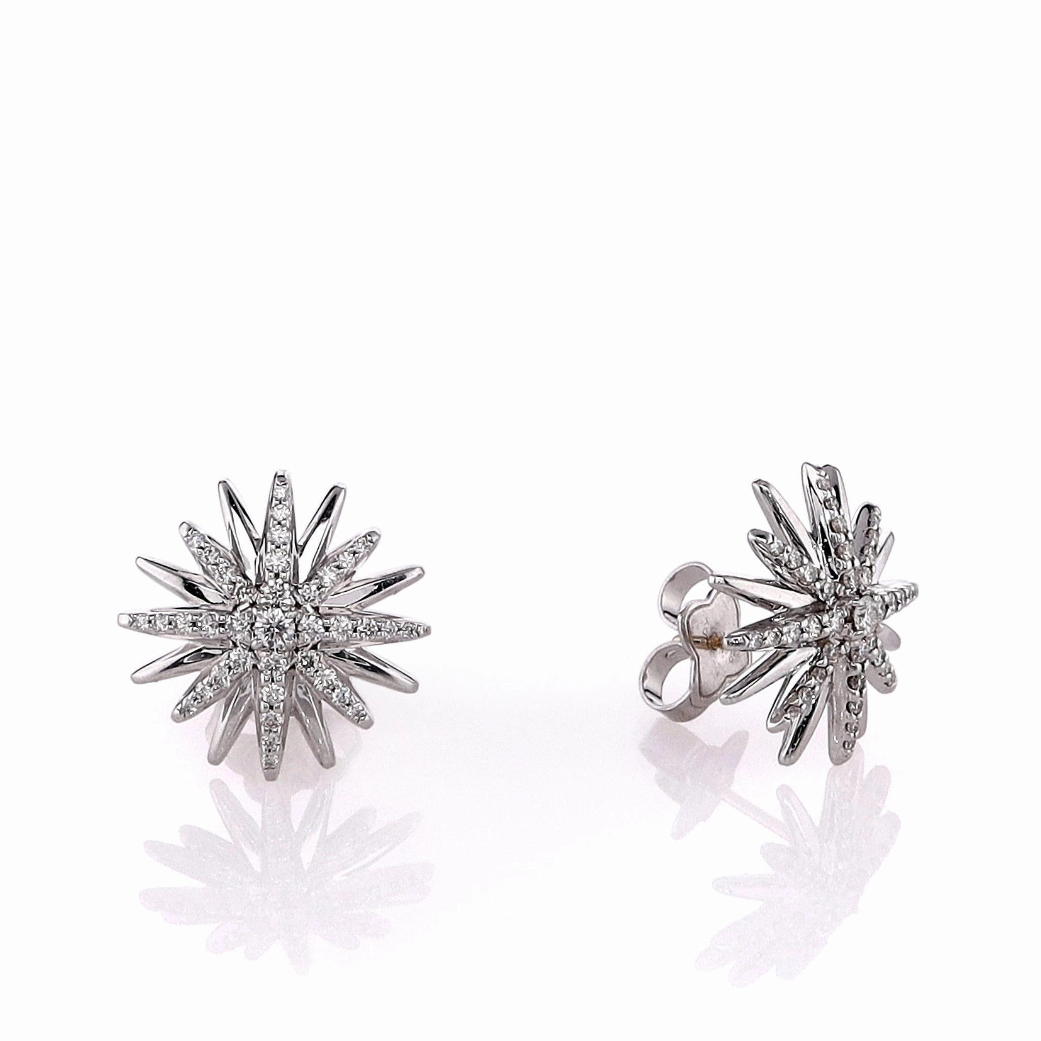 Estate David Yurman Sterling Silver and 14k White Gold Starburst Diamond Stud Earrings