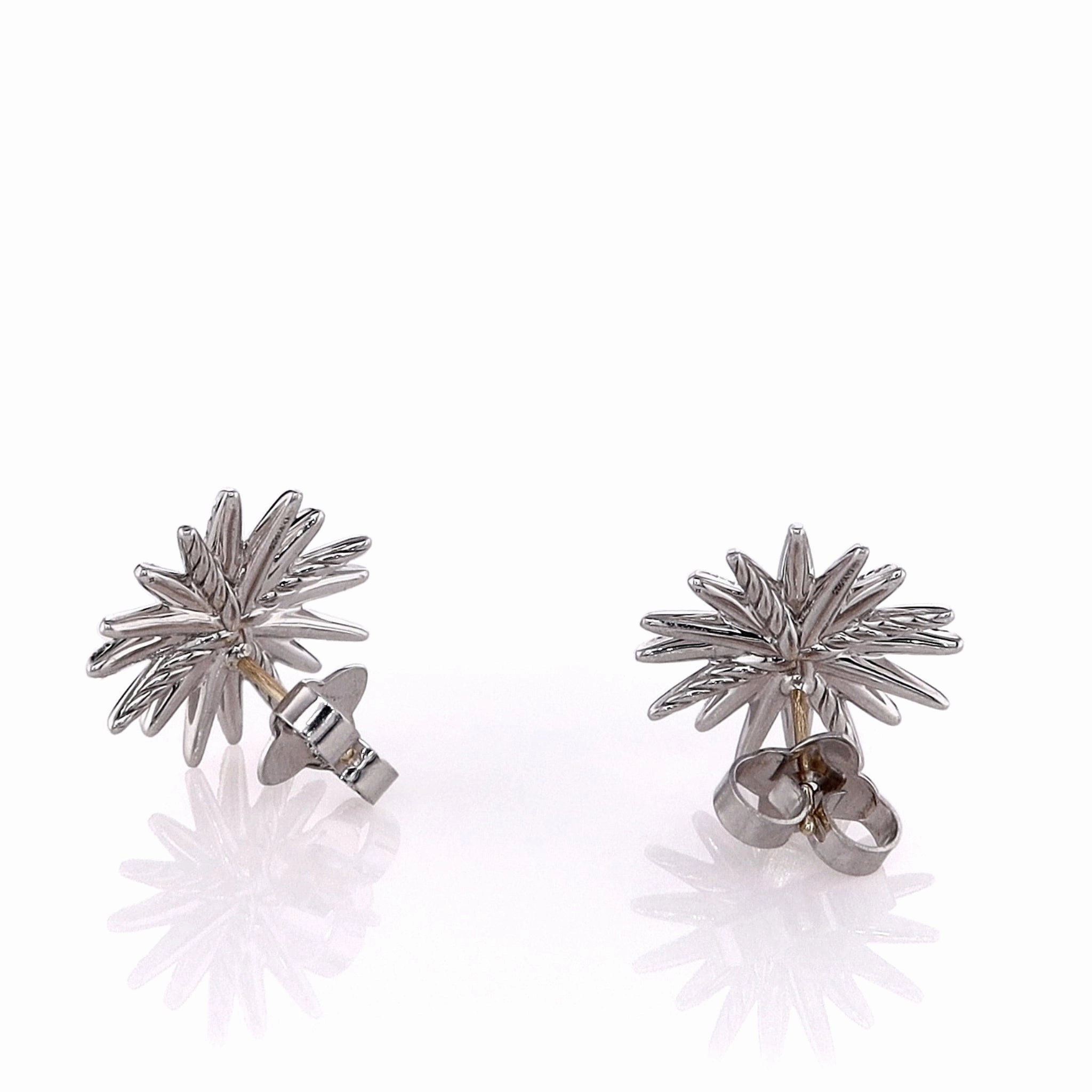 Estate David Yurman Sterling Silver and 14k White Gold Starburst Diamond Stud Earrings