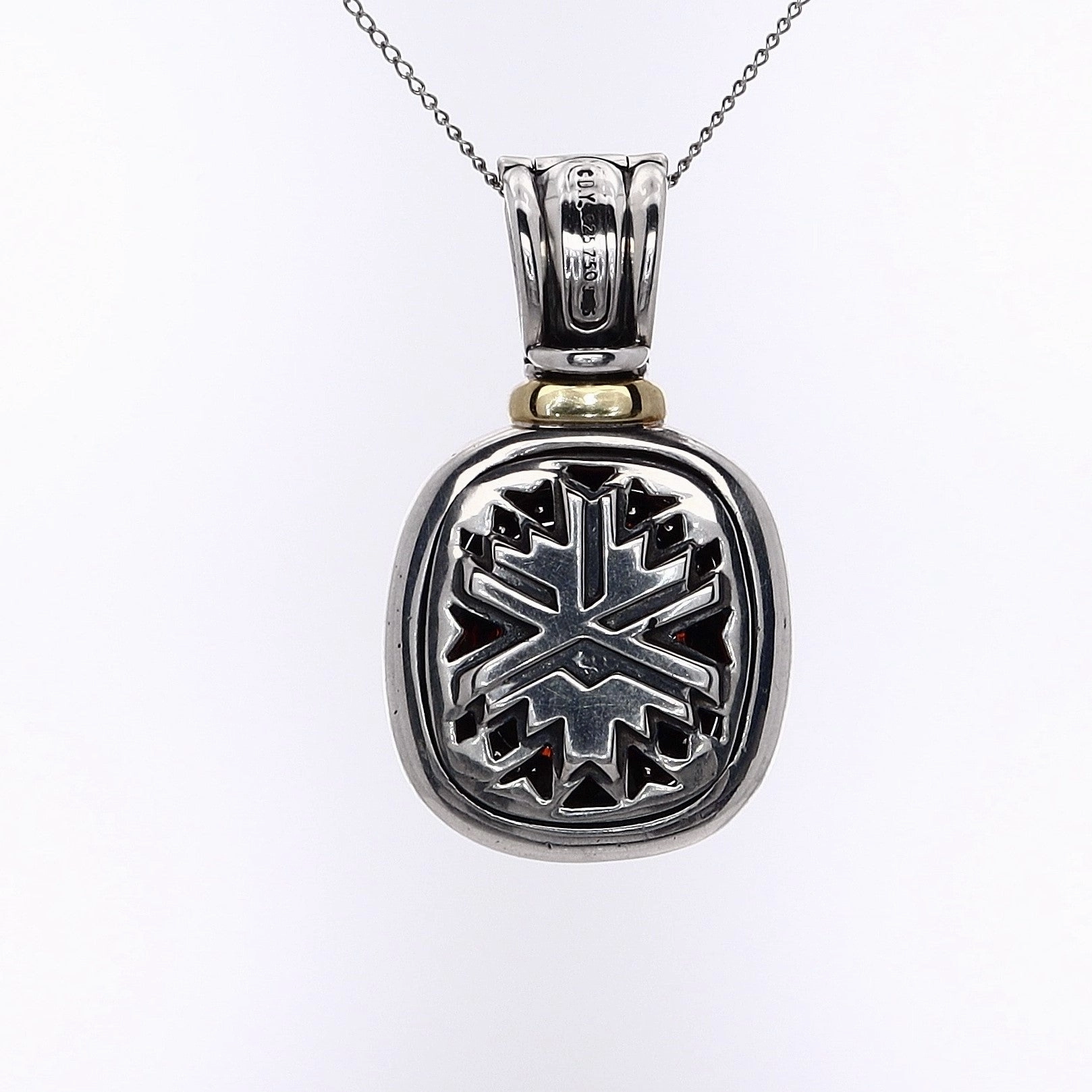 Estate David Yurman Sterling Silver and 18 Karat Yellow Gold Carnelian and Diamond Enhancer