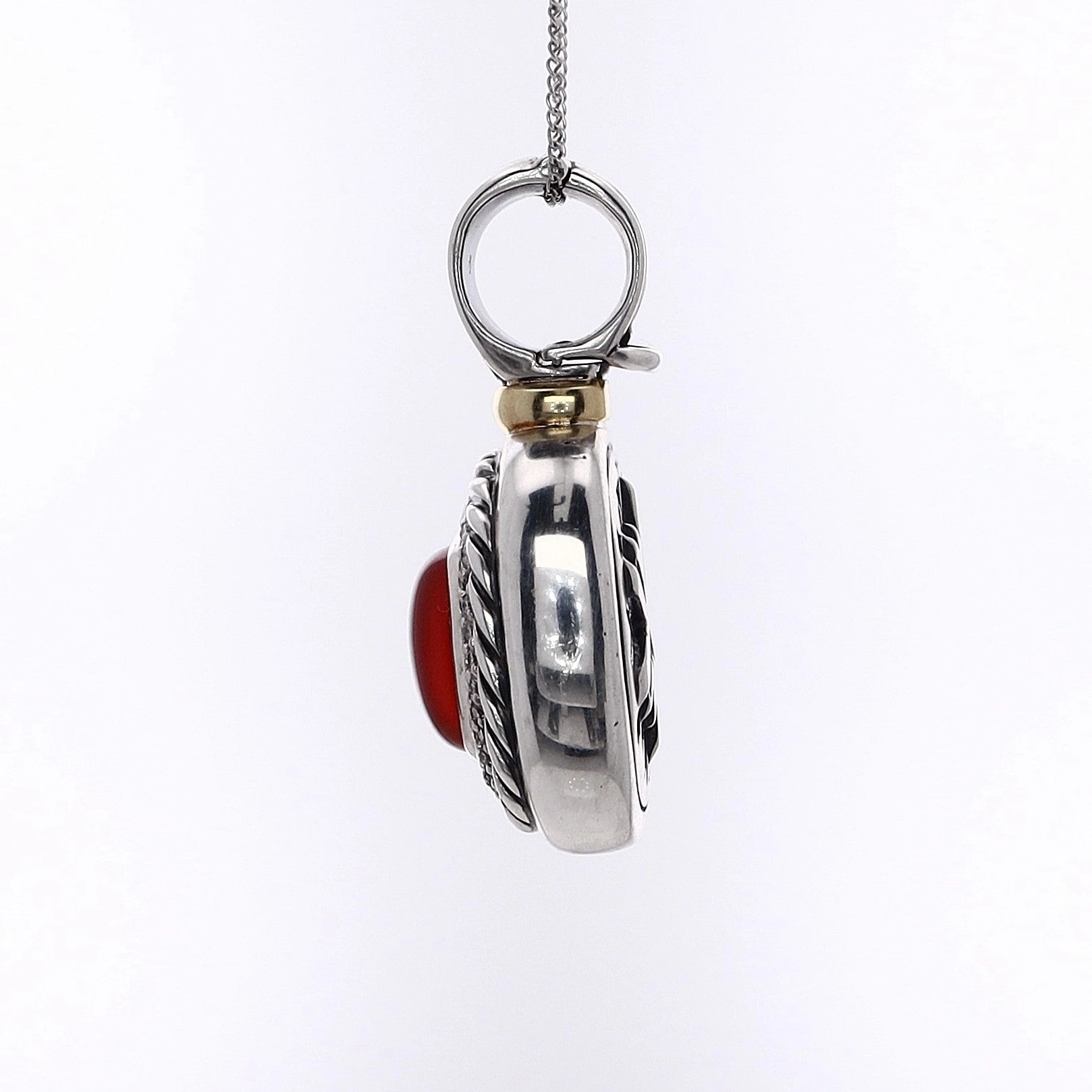 Estate David Yurman Sterling Silver and 18 Karat Yellow Gold Carnelian and Diamond Enhancer