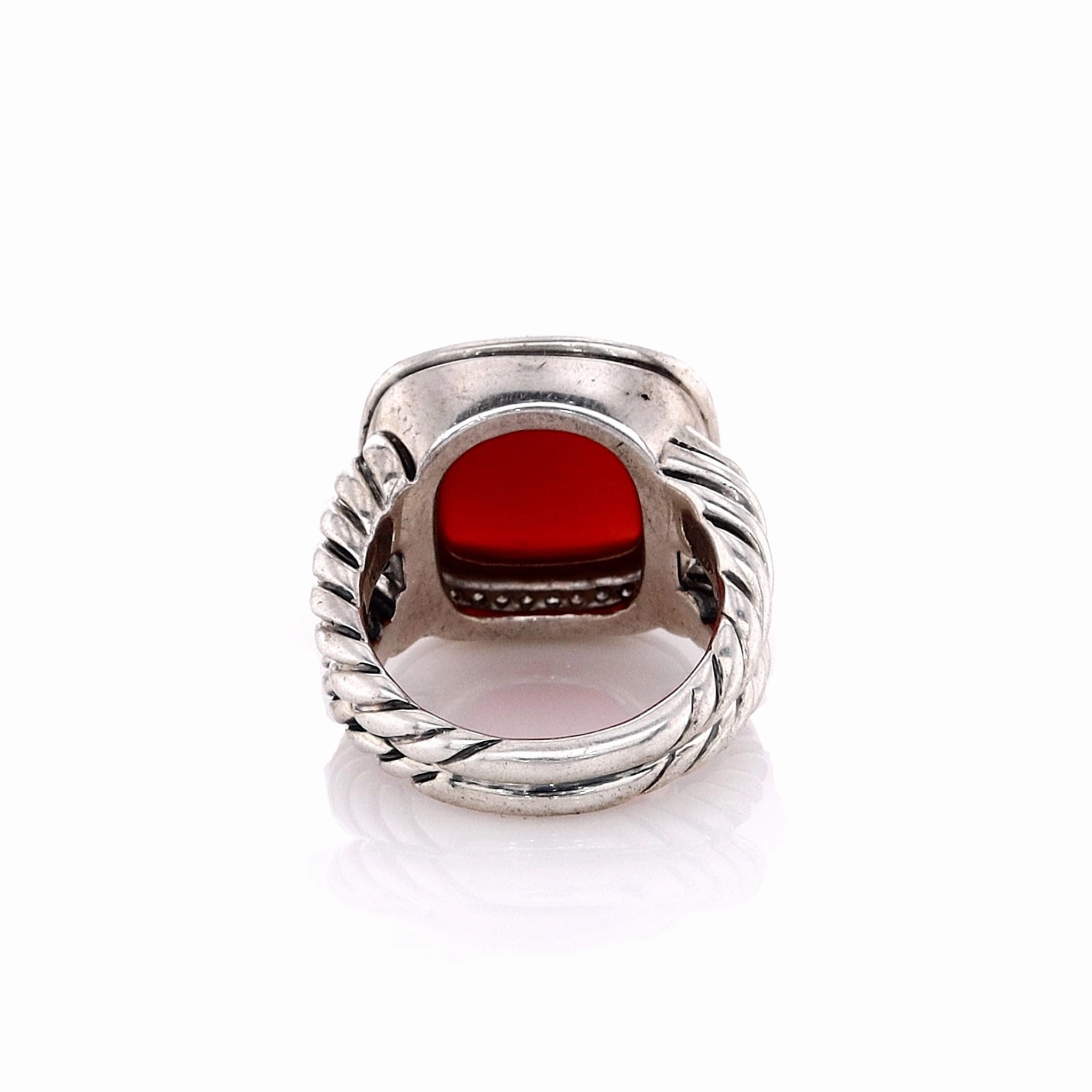 Estate David Yurman Sterling Silver Cabochon Carnelian Diamond Split Shank Ring