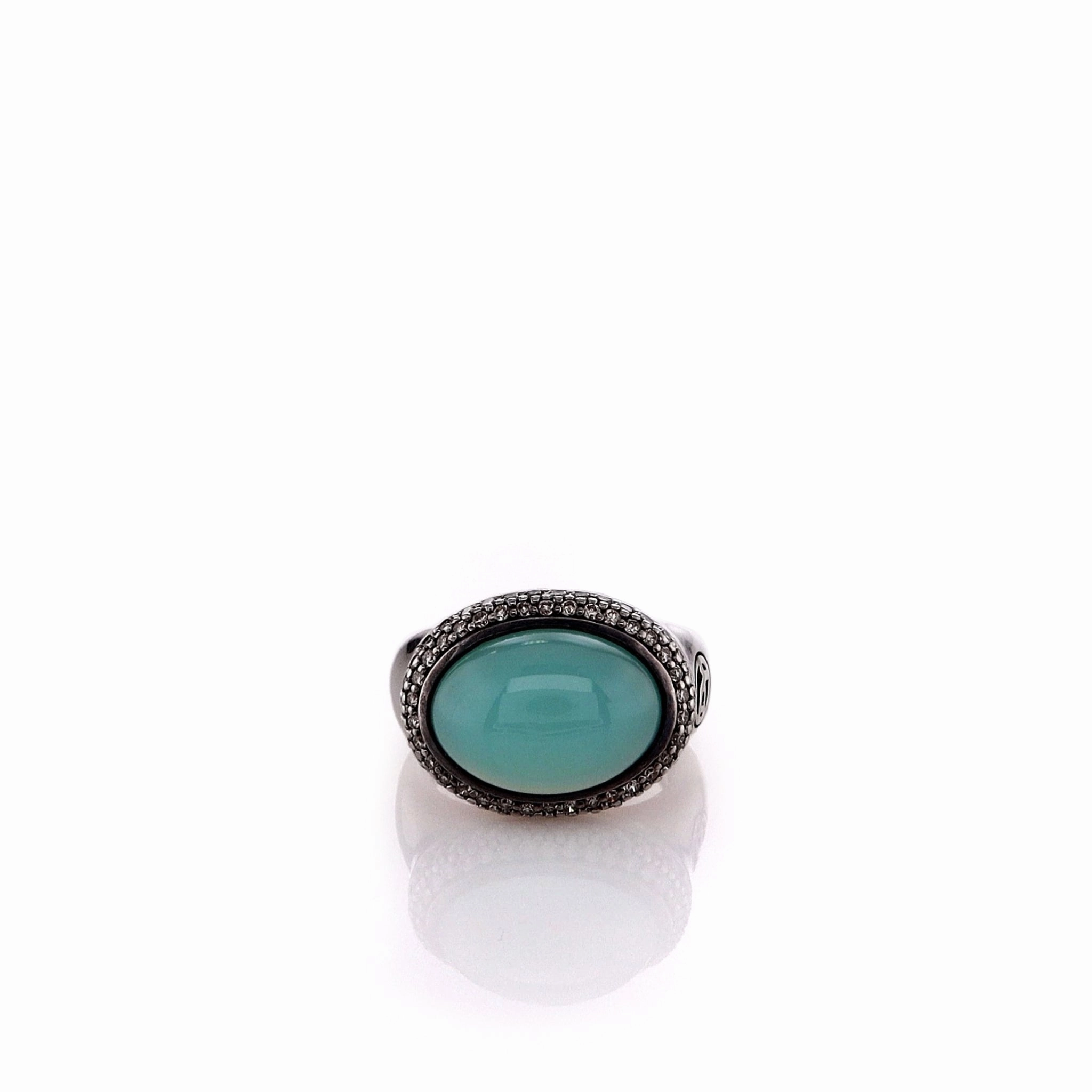 Estate David Yurman Sterling Silver Chalcedony and Diamond Halo Ring