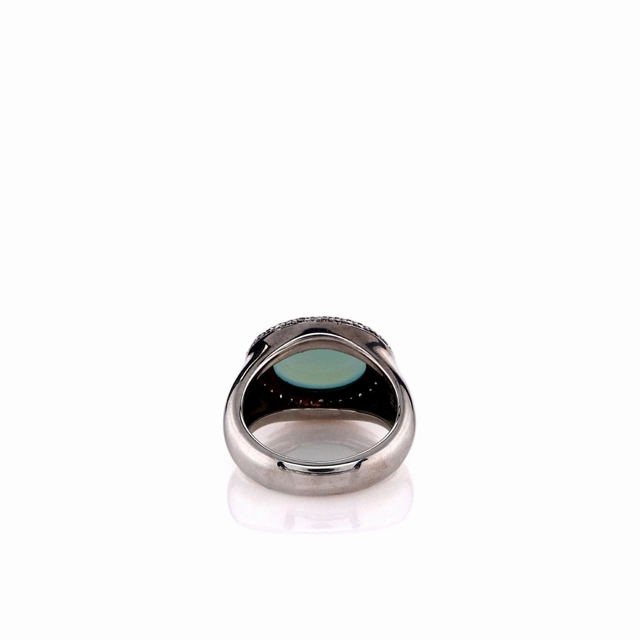 Estate David Yurman Sterling Silver Chalcedony and Diamond Halo Ring