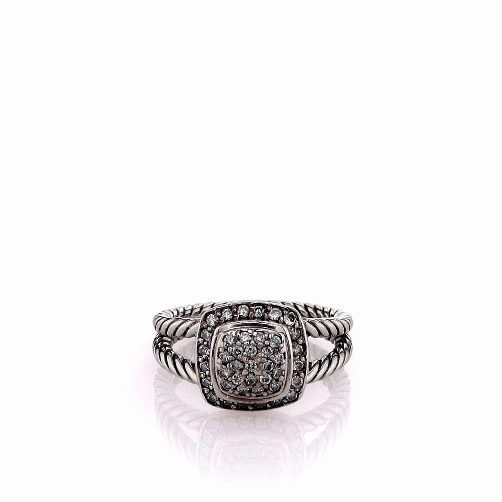 Estate David Yurman Sterling Silver Petite Albion Diamond Split Shank Ring