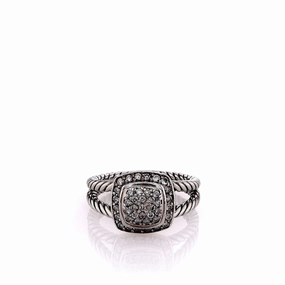 Estate David Yurman Sterling Silver Petite Albion Diamond Split Shank Ring