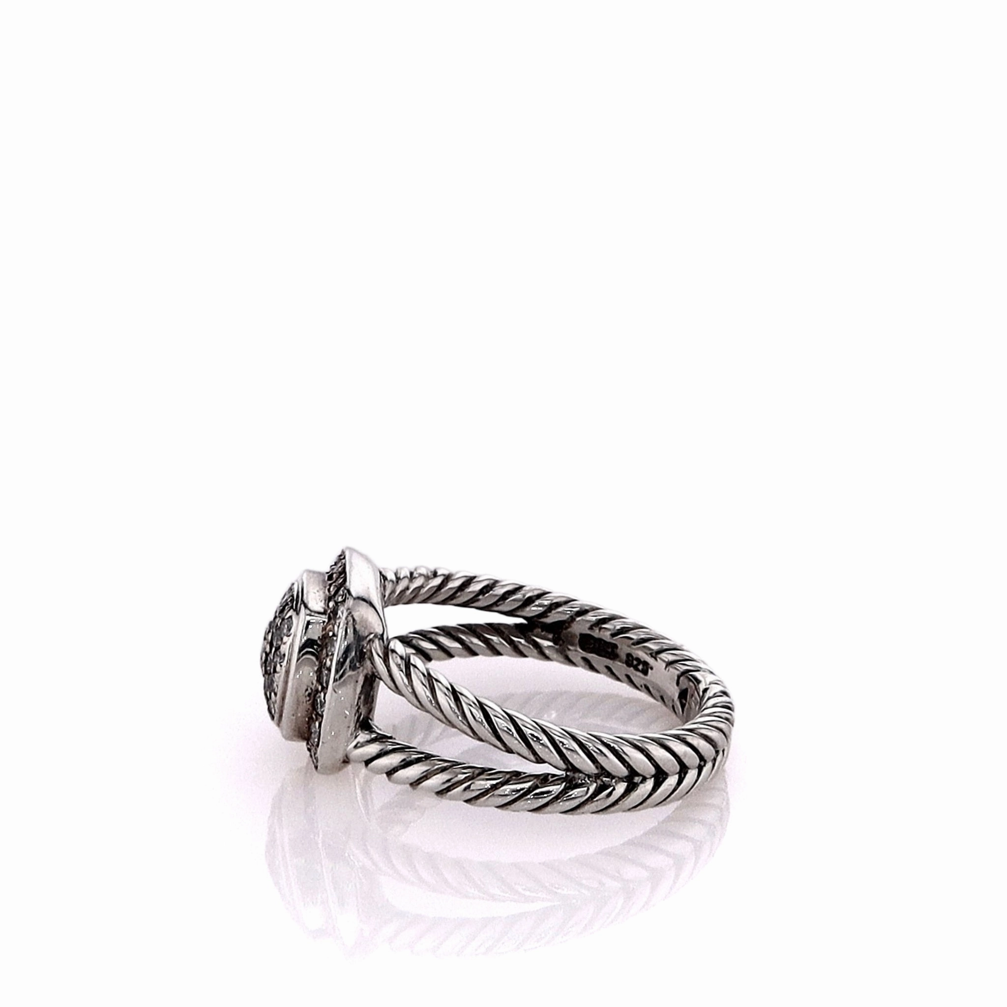 Estate David Yurman Sterling Silver Petite Albion Diamond Split Shank Ring