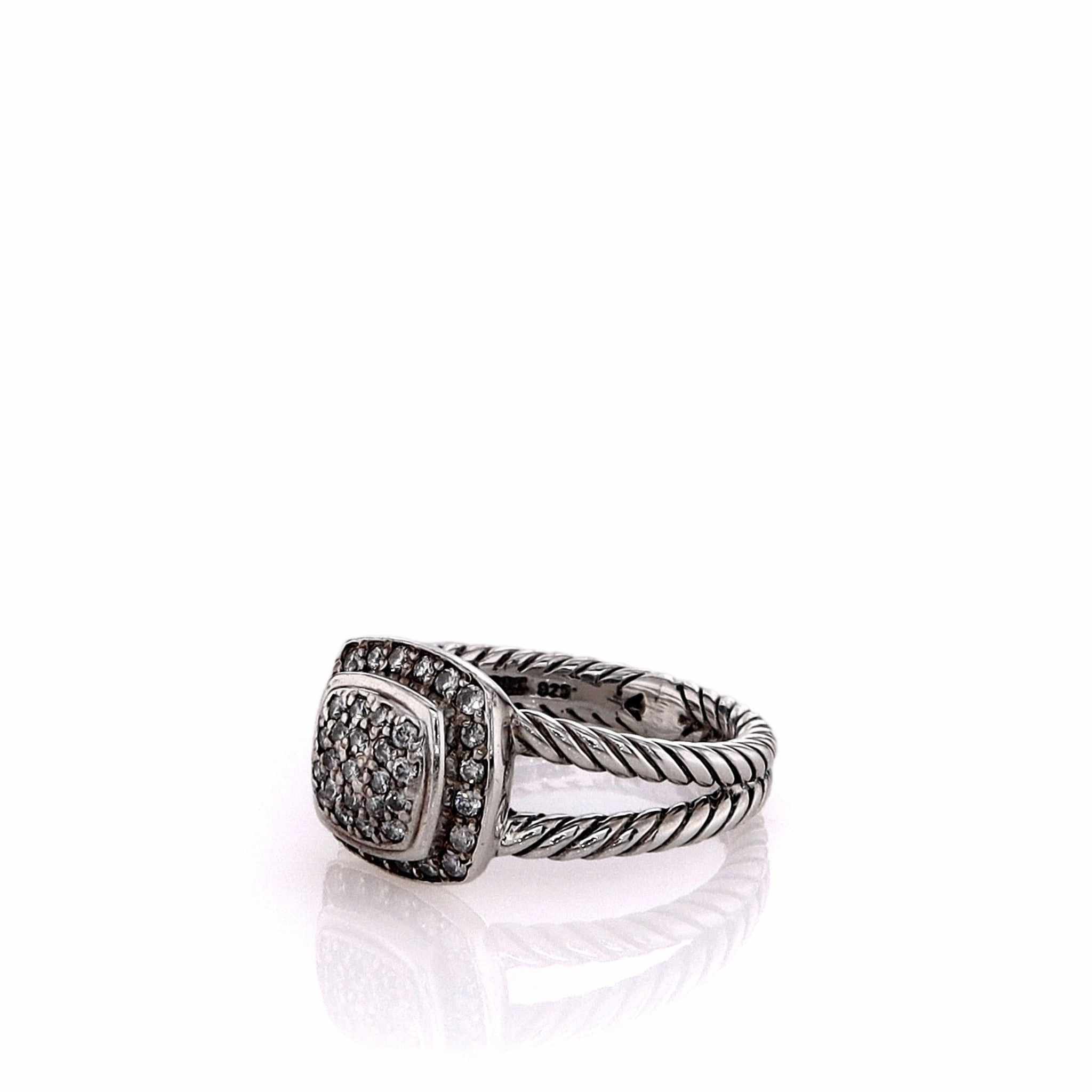 Estate David Yurman Sterling Silver Petite Albion Diamond Split Shank Ring