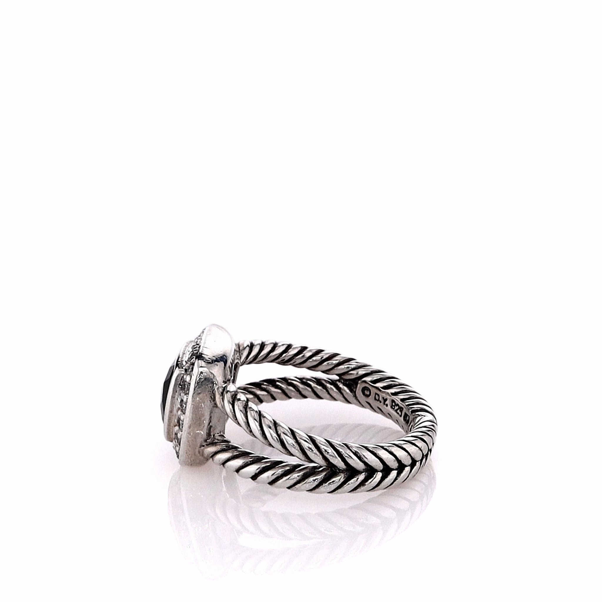 Estate David Yurman Sterling Silver Petite Albion Faceted Onyx and Diamond Halo Ring