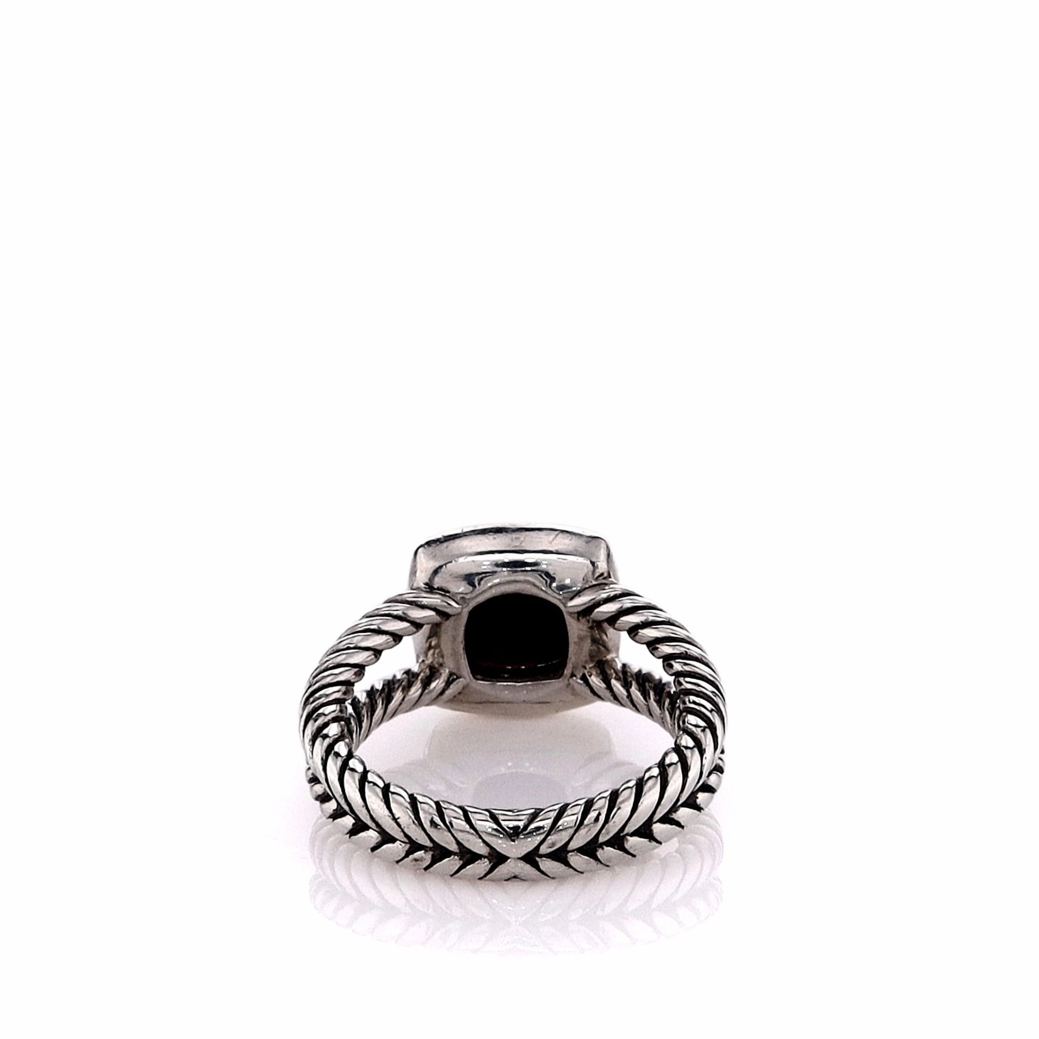 Estate David Yurman Sterling Silver Petite Albion Faceted Onyx and Diamond Halo Ring