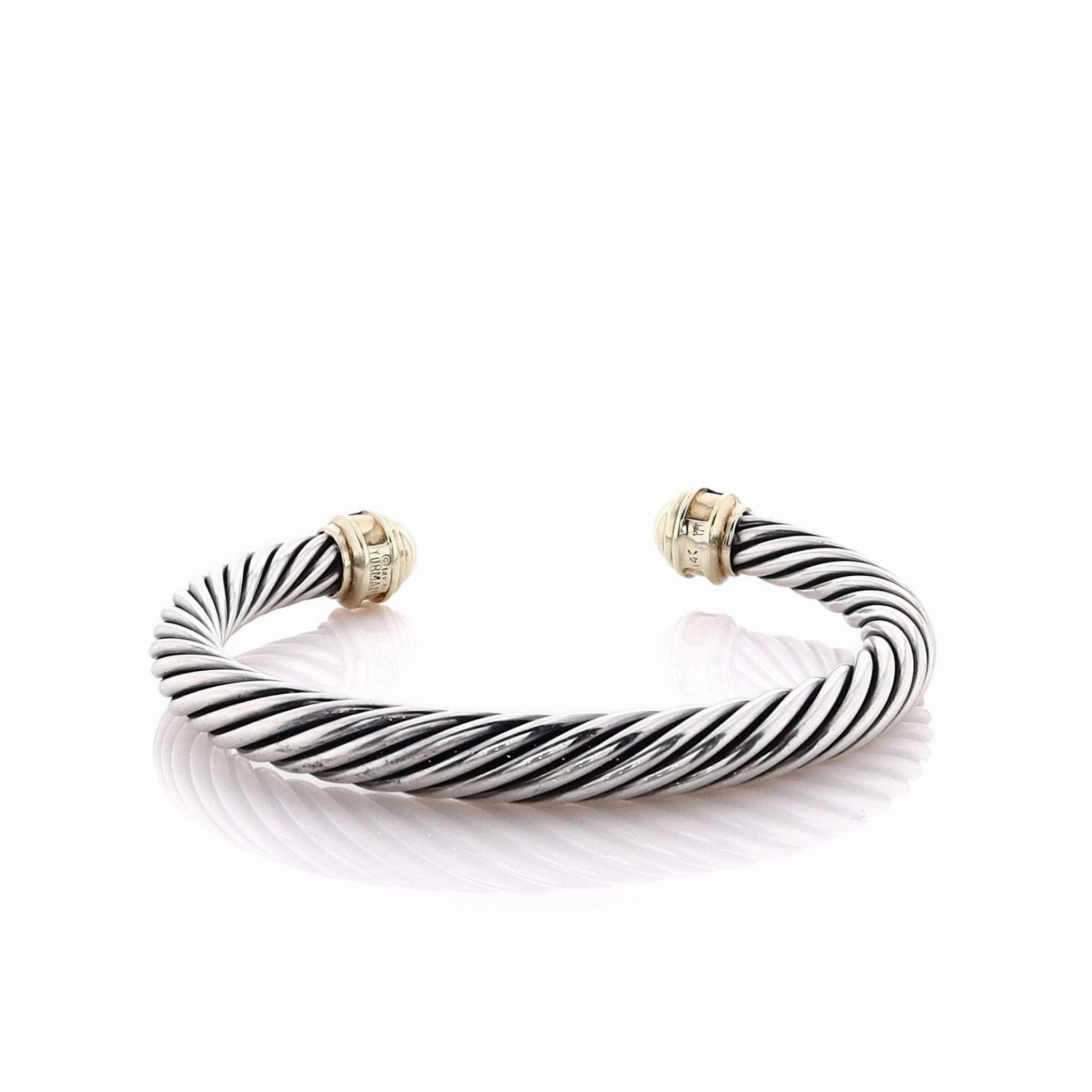 Estate David Yurman Two-Tone Cable Design Blue Topaz Cuff Bracelet