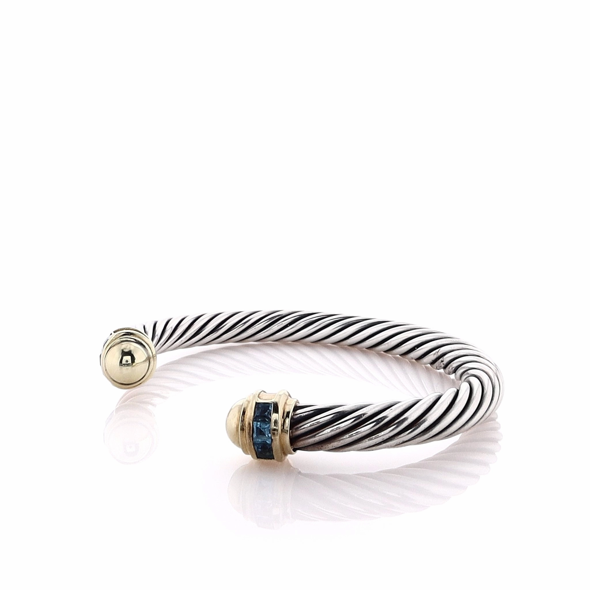 Estate David Yurman Two-Tone Cable Design Blue Topaz Cuff Bracelet