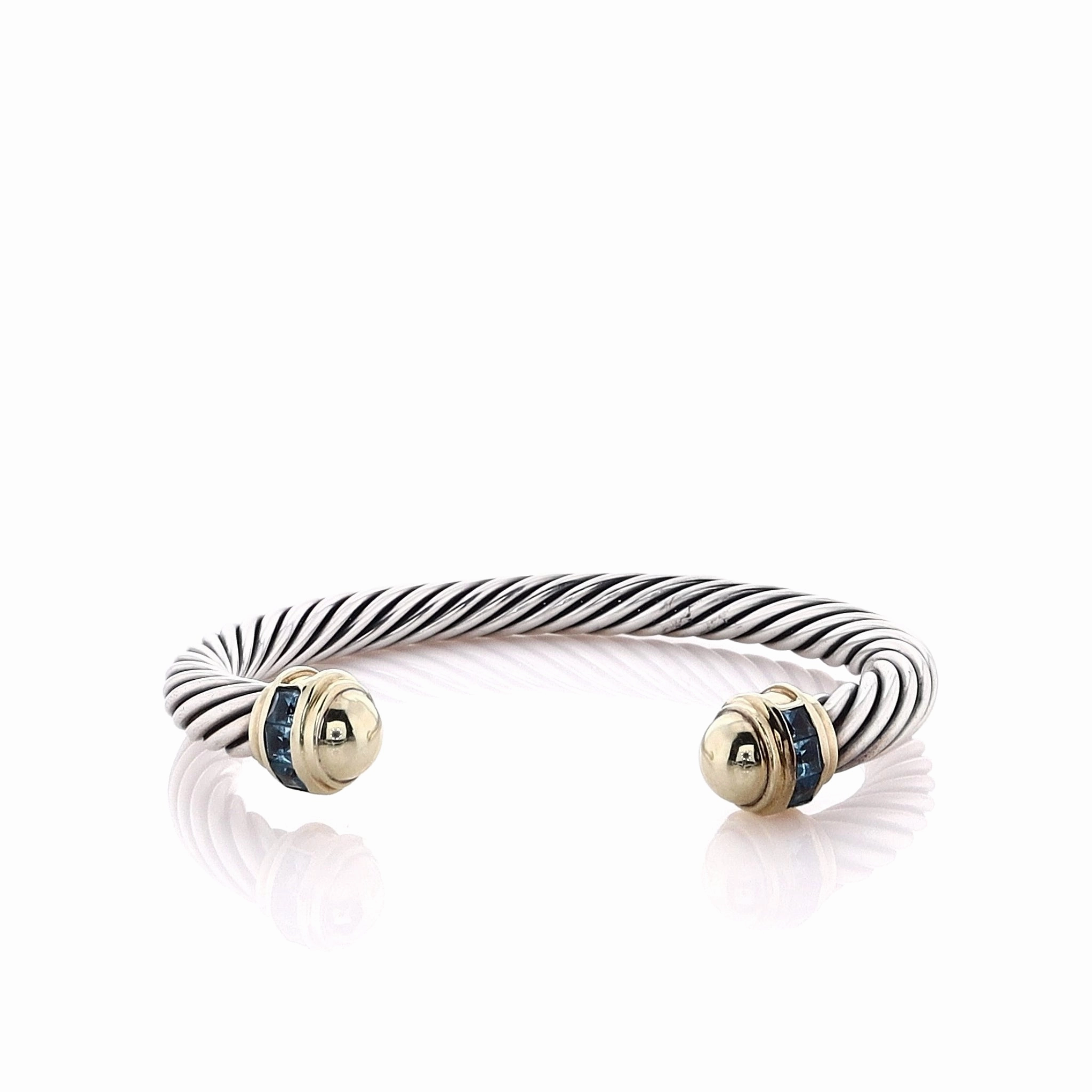 Estate David Yurman Two-Tone Cable Design Blue Topaz Cuff Bracelet