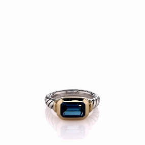 Estate David Yurman Two-Tone Cable Shank London Blue Topaz Ring