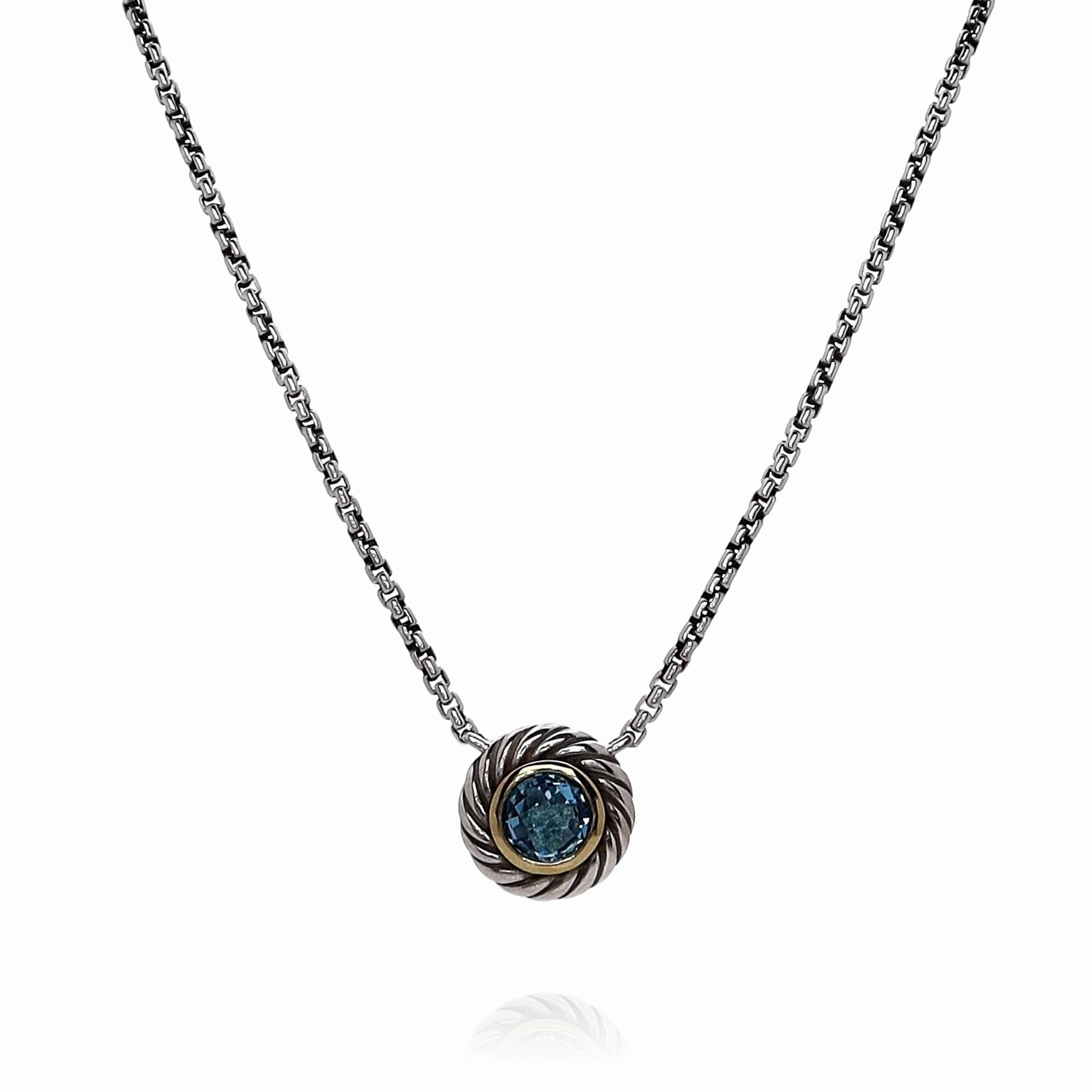 Estate David Yurman Two-Tone Cookie Collection Clue Topaz Chain Pendant Necklace