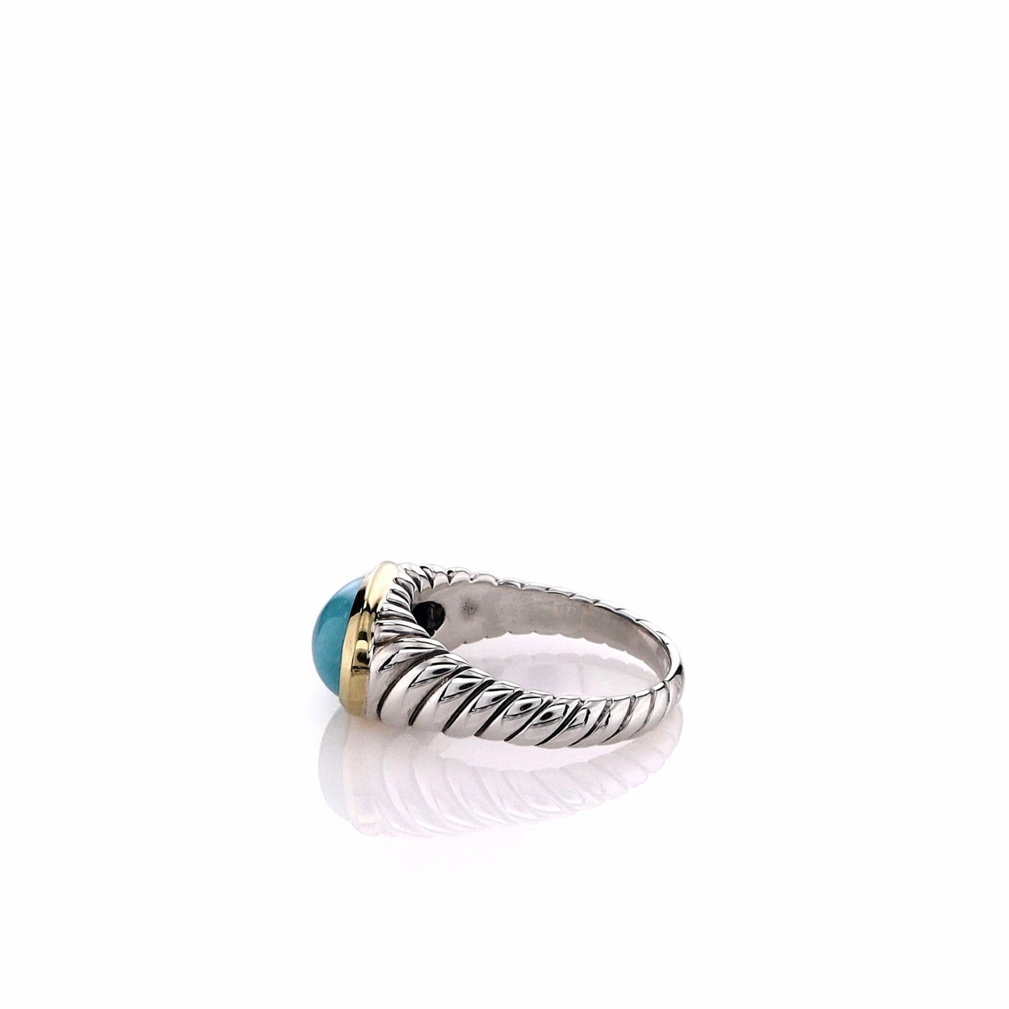 Estate David Yurman Two-Tone Oval Cabochon Turquoise Cable Shank Ring