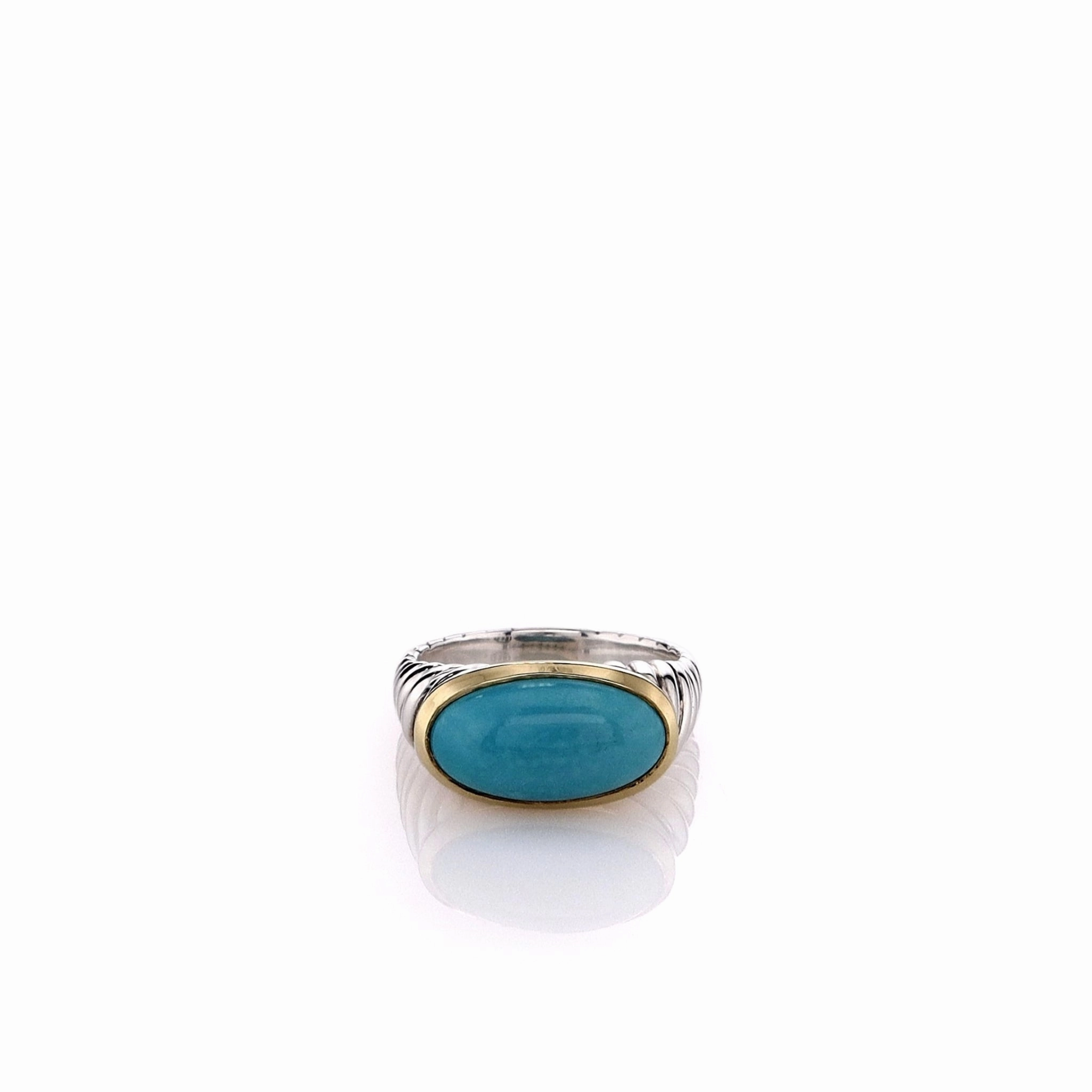 Estate David Yurman Two-Tone Oval Cabochon Turquoise Cable Shank Ring