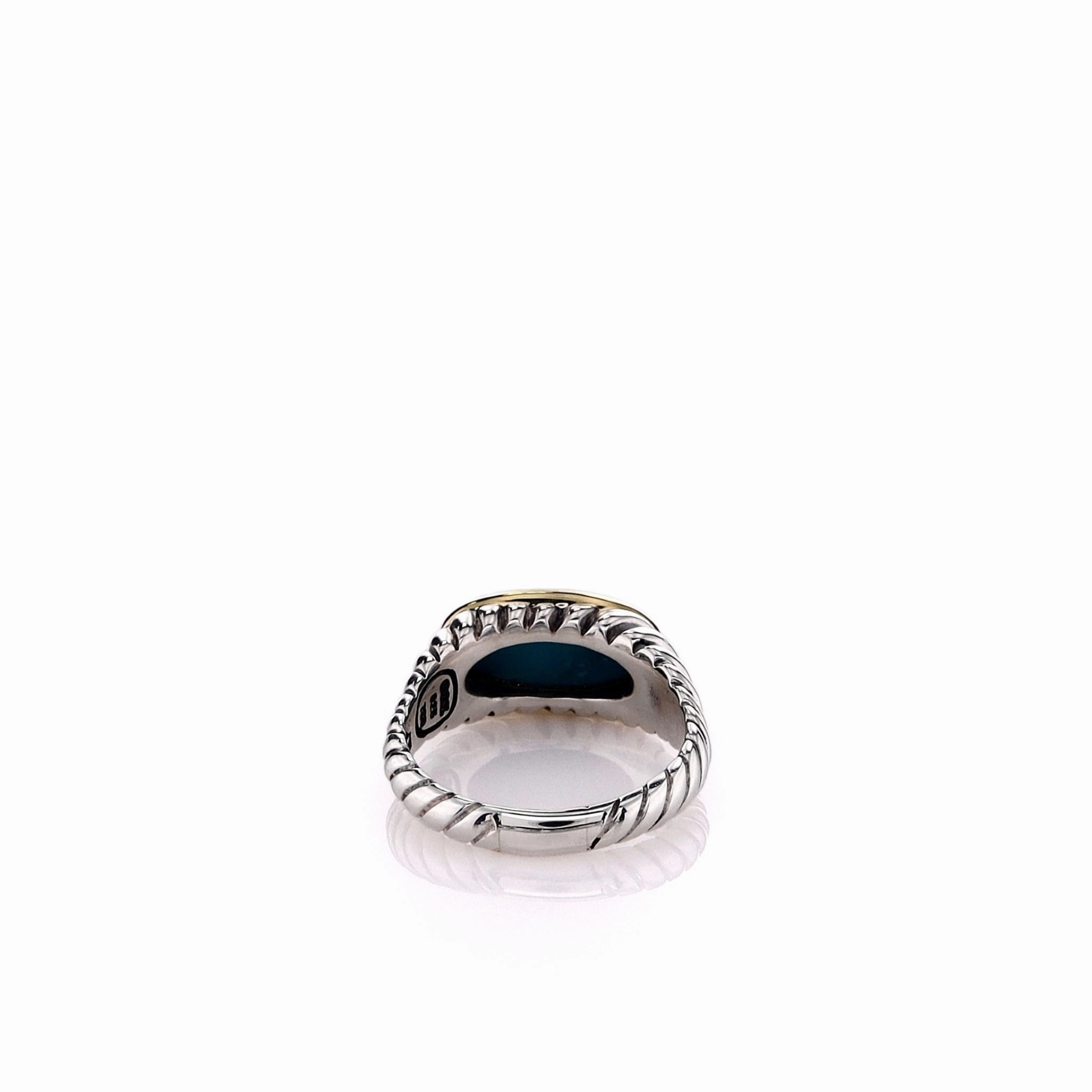 Estate David Yurman Two-Tone Oval Cabochon Turquoise Cable Shank Ring