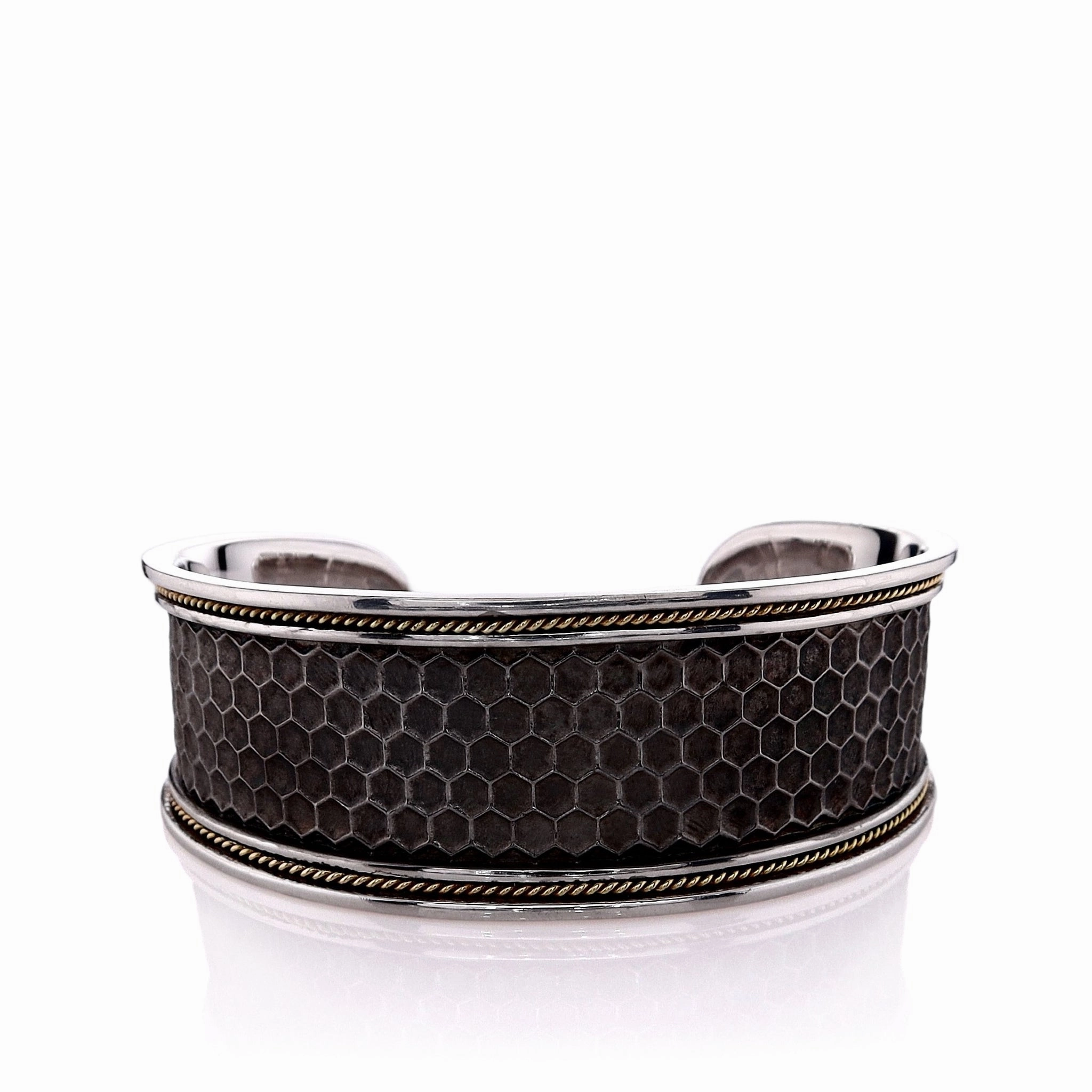 Estate Eli Jewels Sterling Silver Antiqued Honeycomb Design Wide Cuff Bracelet