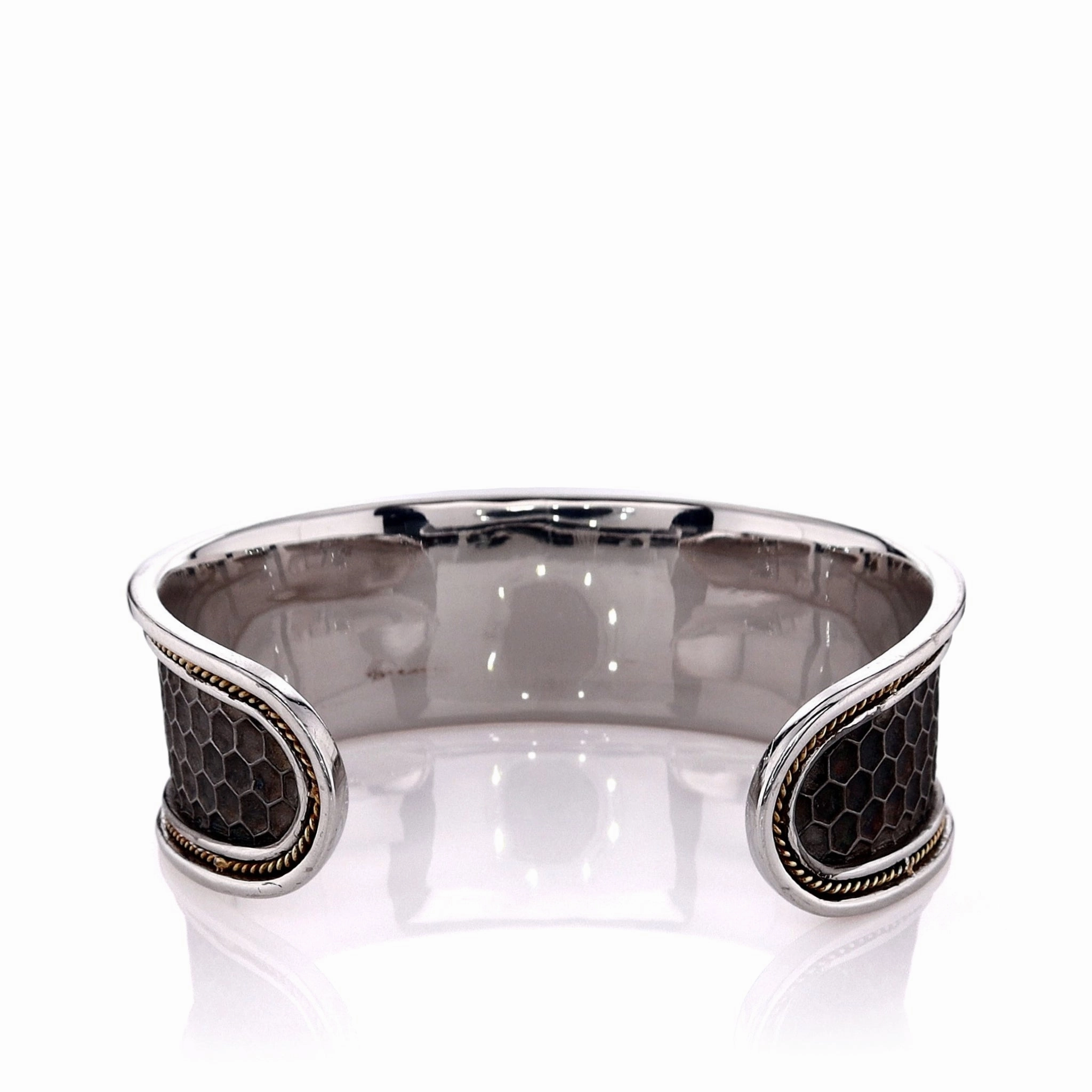 Estate Eli Jewels Sterling Silver Antiqued Honeycomb Design Wide Cuff Bracelet