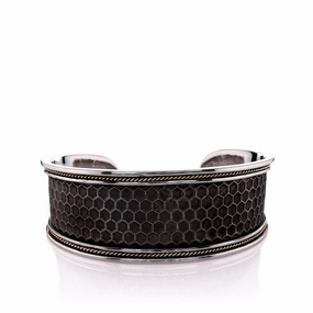 Estate Eli Jewels Sterling Silver Antiqued Honeycomb Design Wide Cuff Bracelet