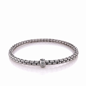 Estate Fope 18k White Gold Flexible Mesh Link Diamond Station Bracelet