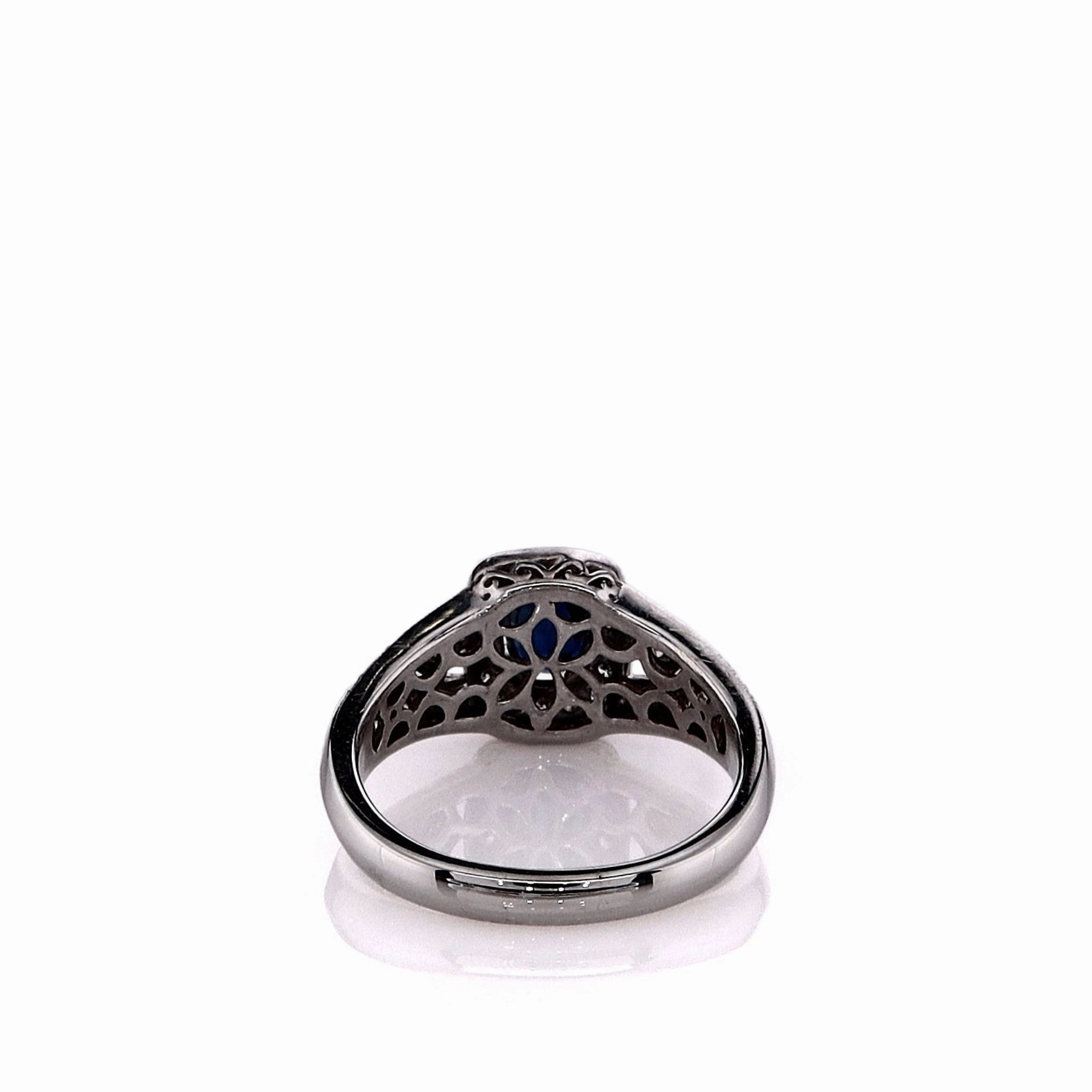 Estate Gabriel And Co 14k White Gold Sapphire and Diamond Halo Split Shank Ring