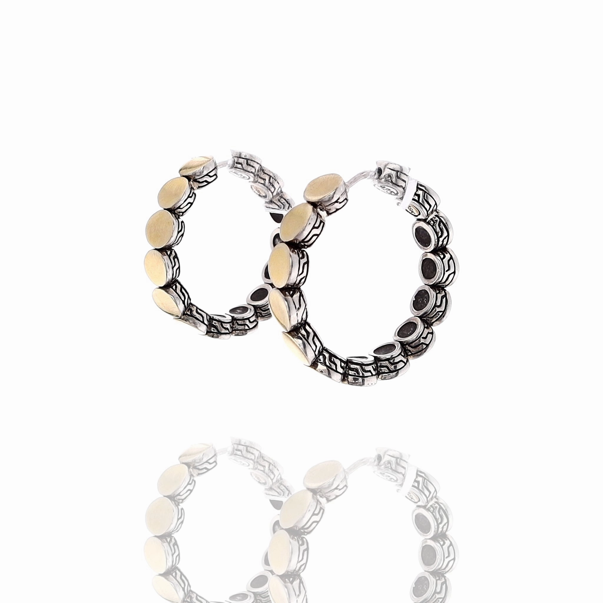 Estate John Hardy 18k Yellow Gold and Sterling Silver Dot Hoop Earrings