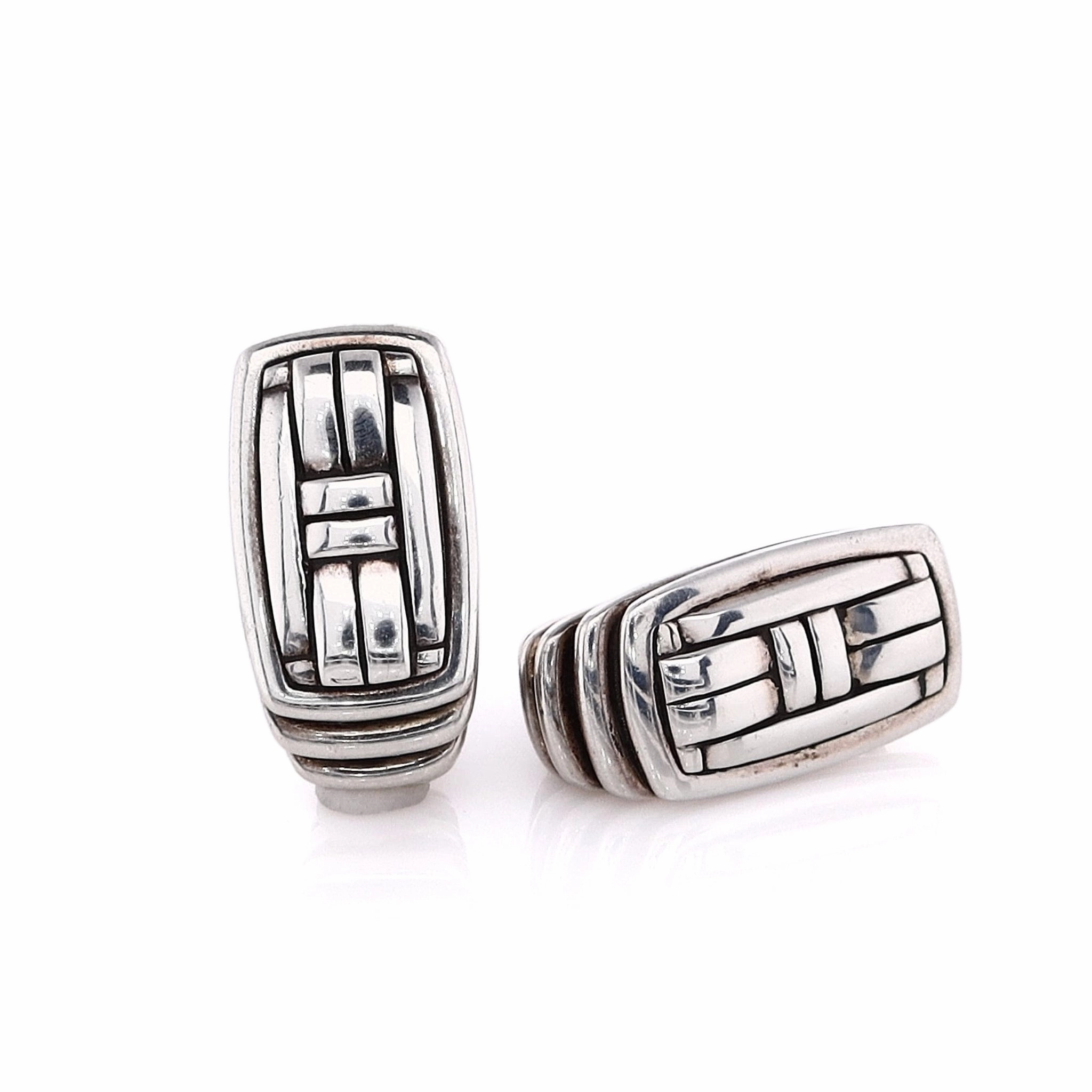 Estate John Hardy Sterling Silver Bedeg Collection Shrimp Design Omega Back Earrings