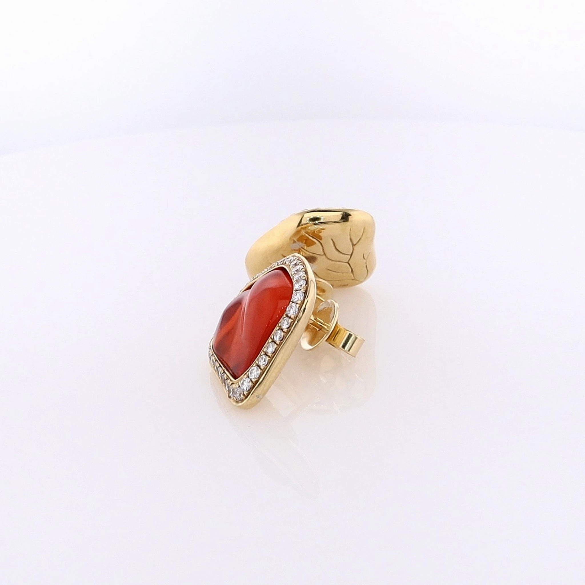 Estate K.JETTER 18 Karat Yellow Gold Fire Opal and Diamond Earrings