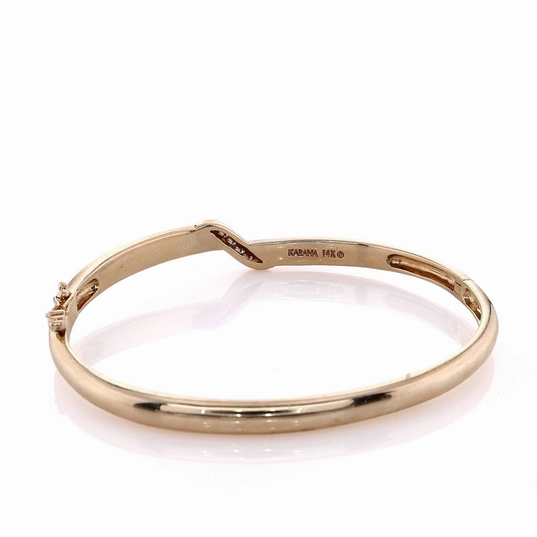 Estate Kabana 14k Yellow Gold Diamond and Mother of Pearl Inlay Hinged Bangle Bracelet