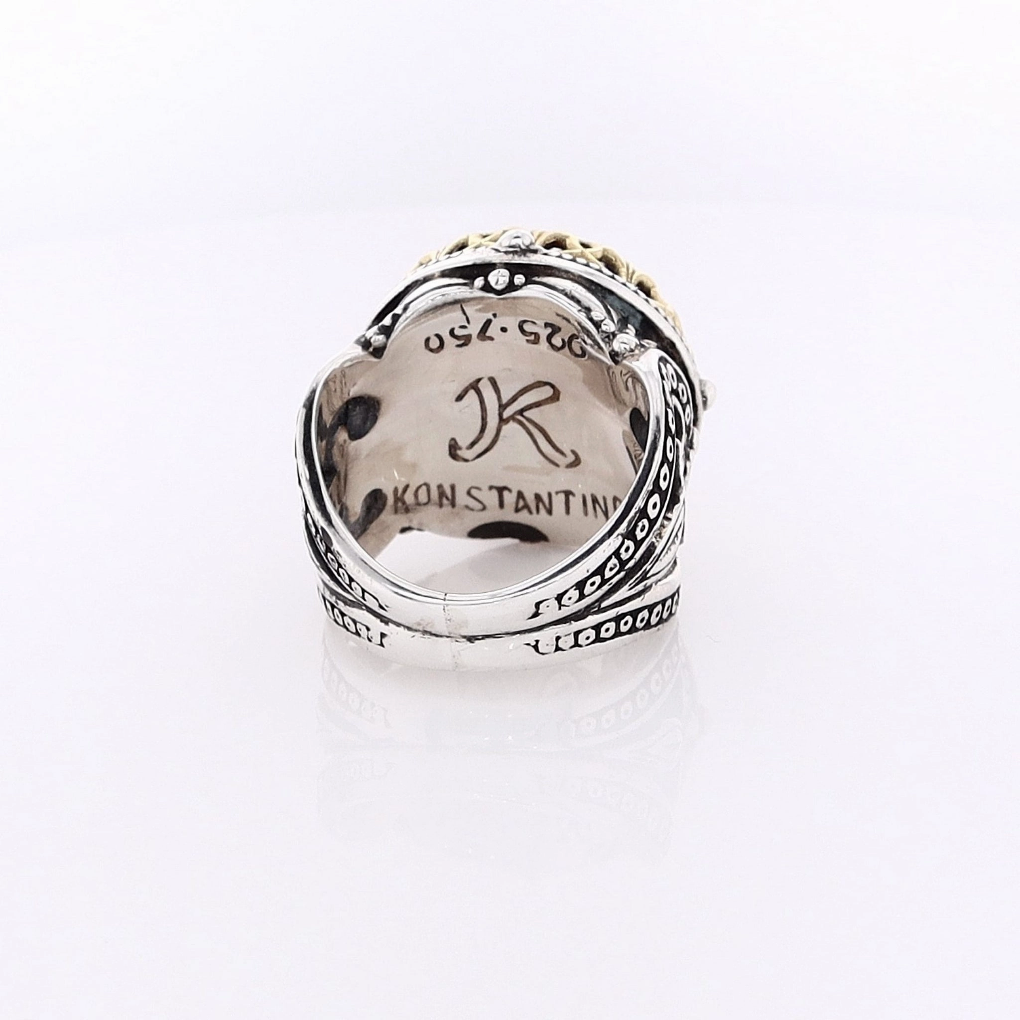 Estate Konstantino Sterling Silver and 18 Karat Yellow Gold Round Lapis Doublet Ring