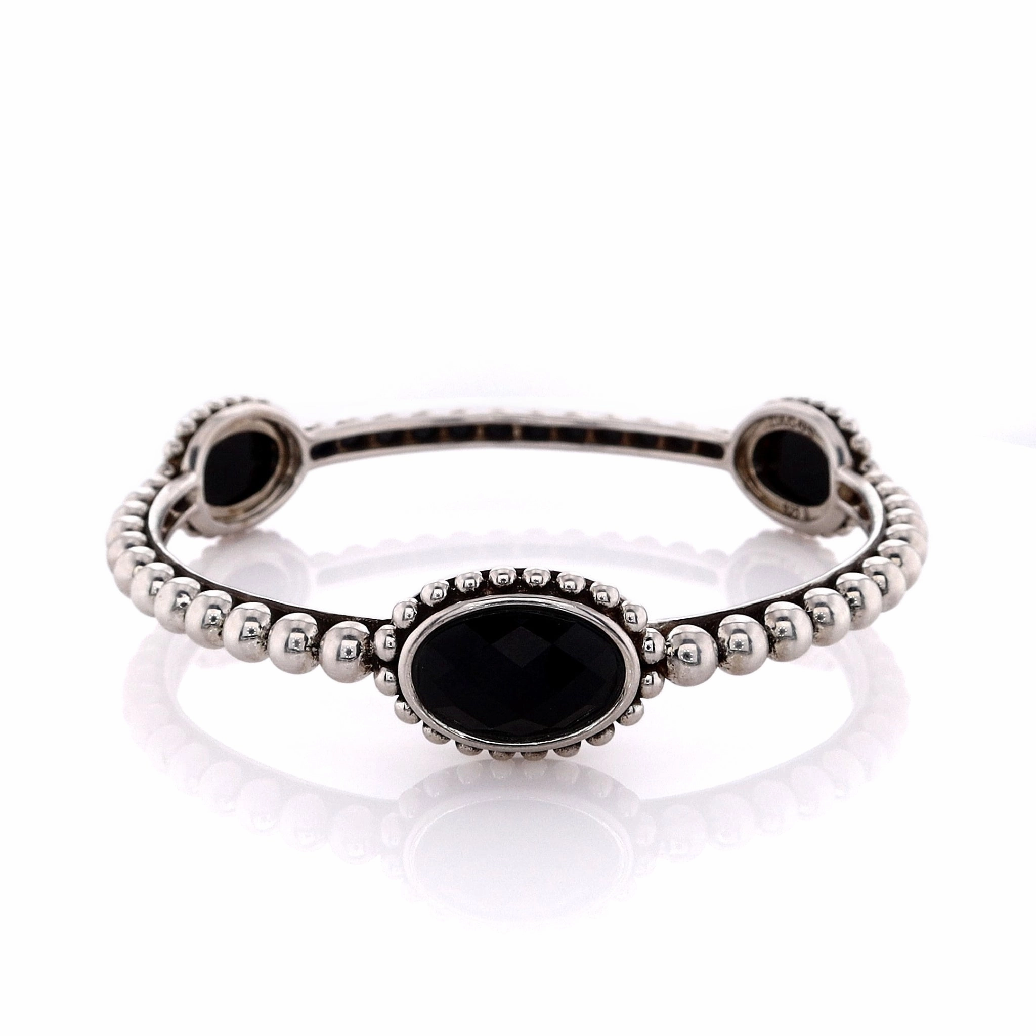 Estate Lagos Caviar Collection Sterling Silver Black Onyx Slip-On Bangle Bracelet