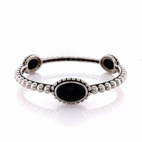 Estate Lagos Caviar Collection Sterling Silver Black Onyx Slip-On Bangle Bracelet
