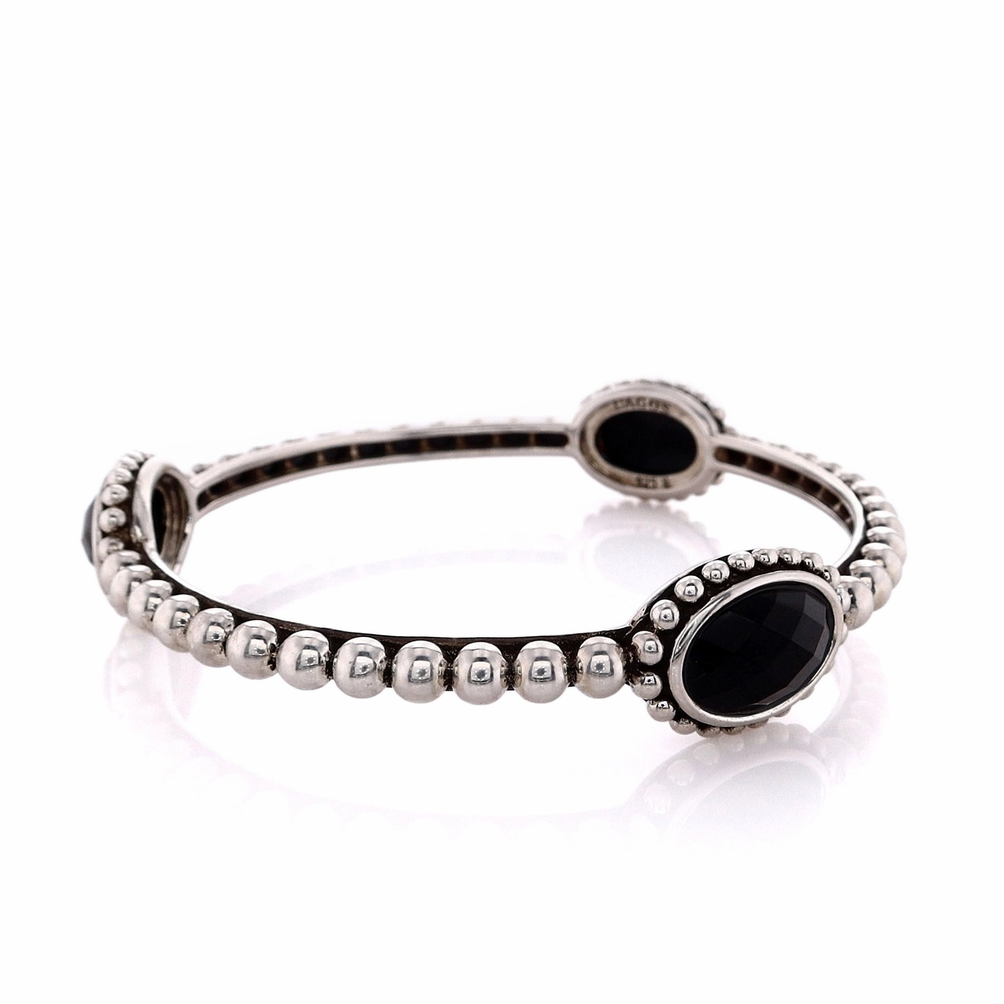 Estate Lagos Caviar Collection Sterling Silver Black Onyx Slip-On Bangle Bracelet