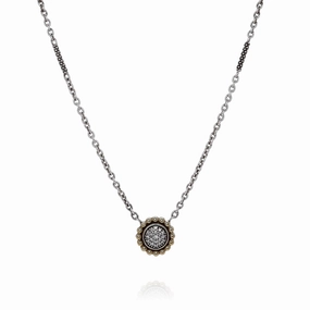 Estate Lagos Two-Tone Caviar Lux Beaded Border Diamond Pendant Necklace