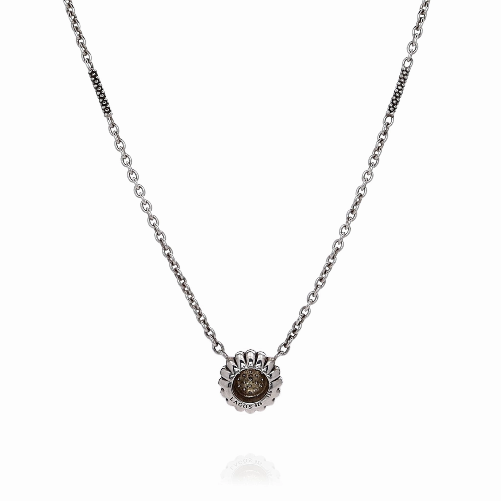Estate Lagos Two-Tone Caviar Lux Beaded Border Diamond Pendant Necklace