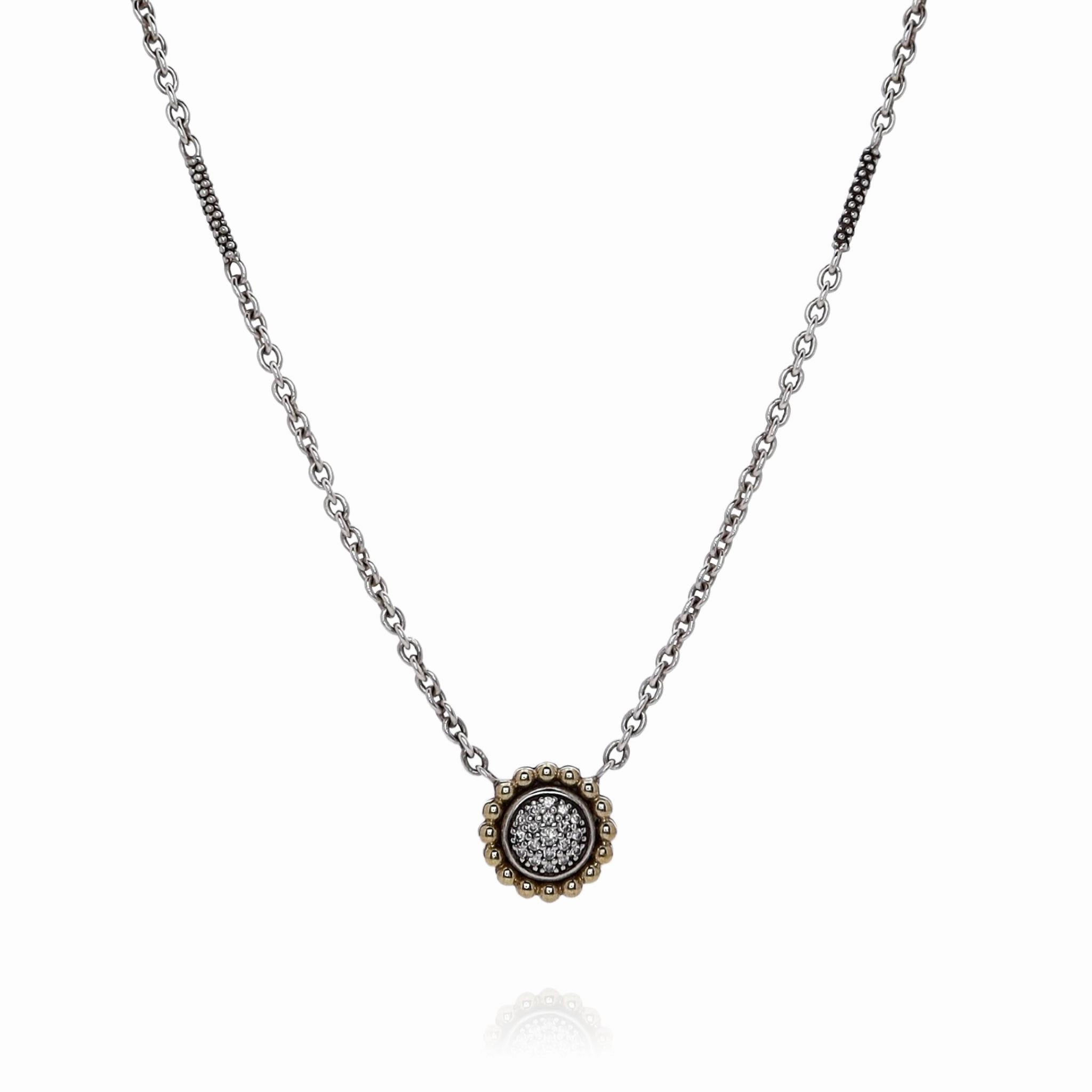 Estate Lagos Two-Tone Caviar Lux Beaded Border Diamond Pendant Necklace