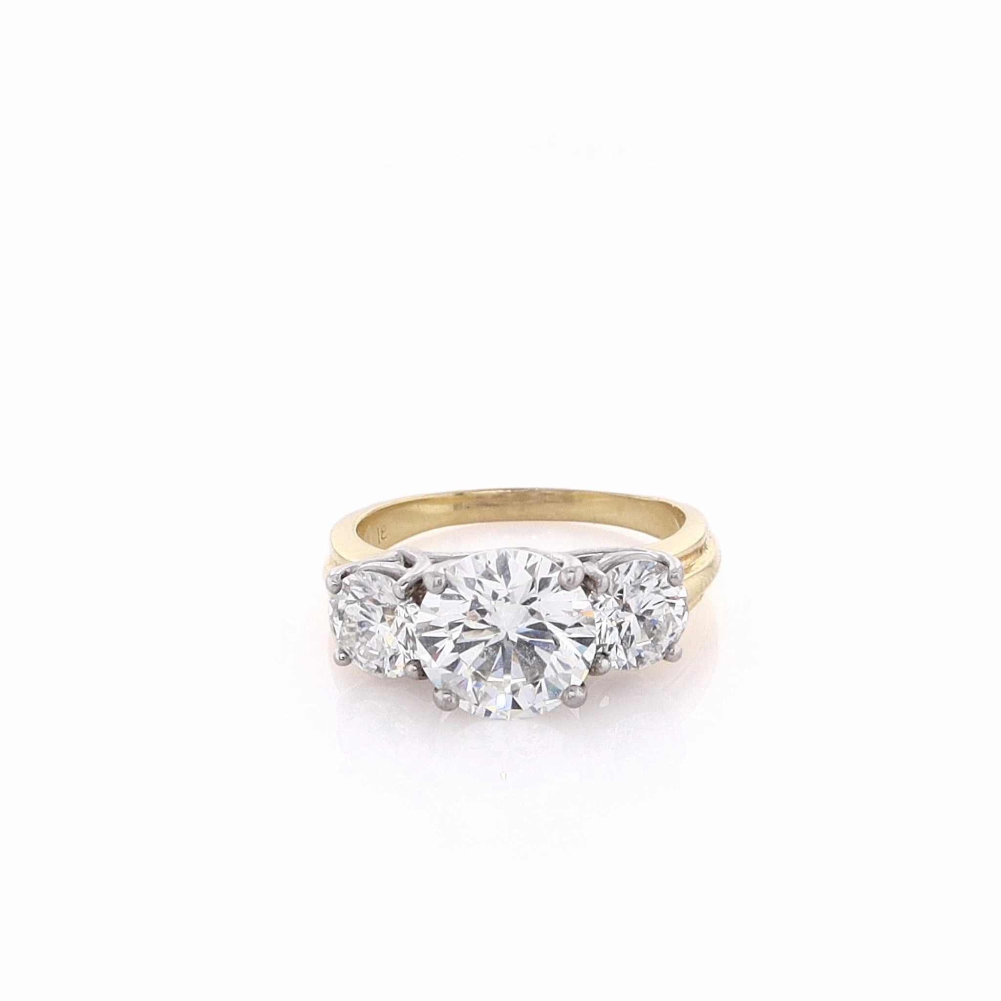 Estate Lazare 18 Karat Yellow Gold and Platinum Trellis Diamond Engagement Ring