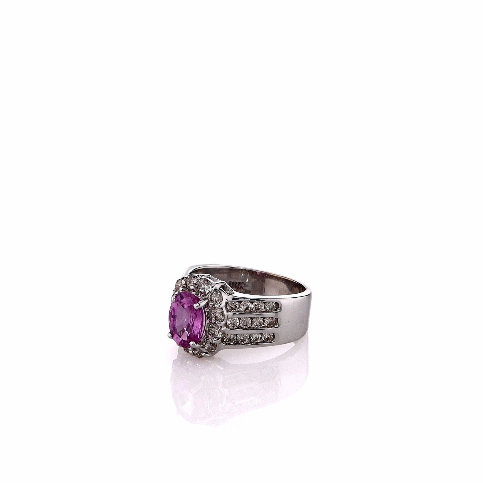 Estate Le Vian 18k White Gold Oval Pink Sapphire and Diamond Halo Ring