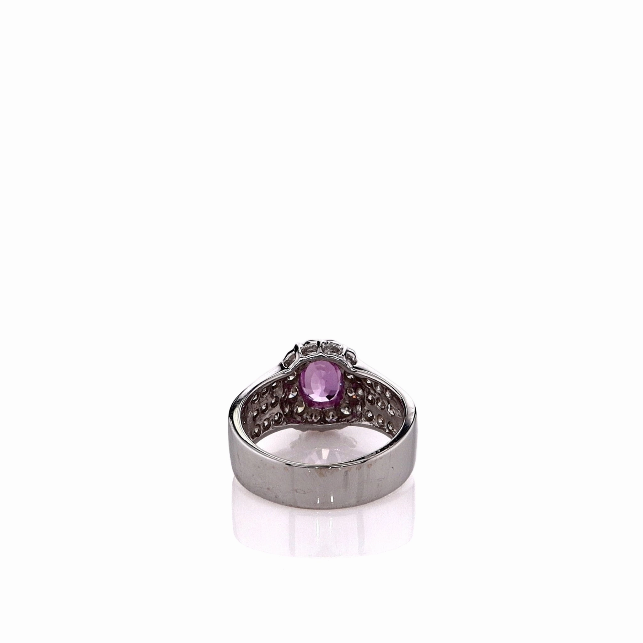 Estate Le Vian 18k White Gold Oval Pink Sapphire and Diamond Halo Ring