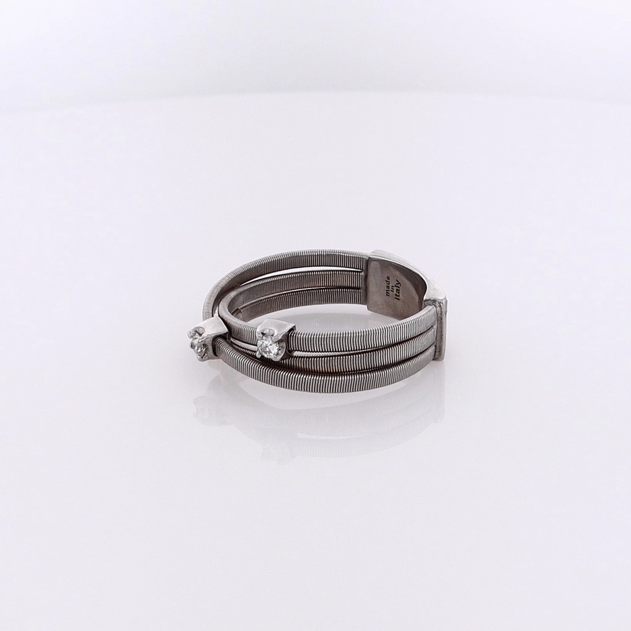 Estate Marco Bicego 18 Karat White Gold Triple Wire Crossover Diamond Ring
