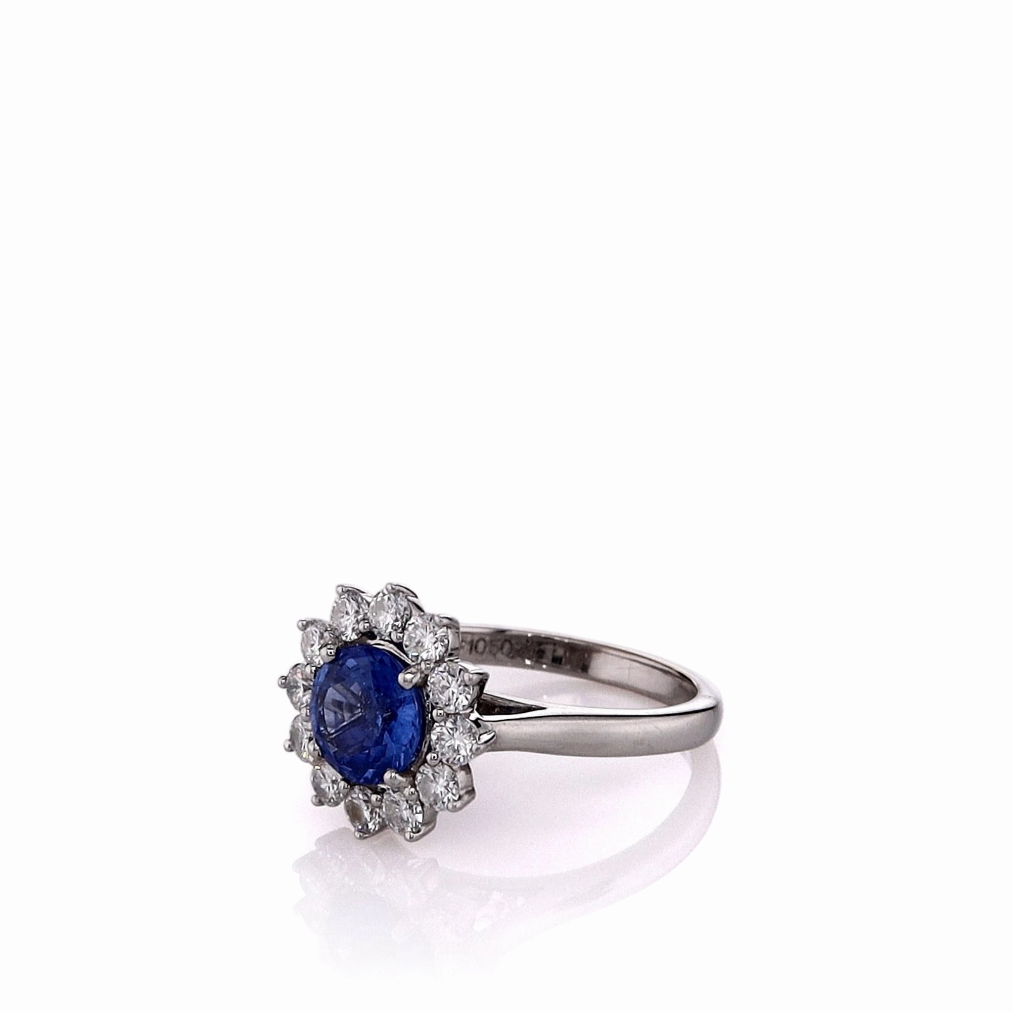 Estate Martin Flyer 14k White Gold Round Sapphire and Diamond Halo Ring