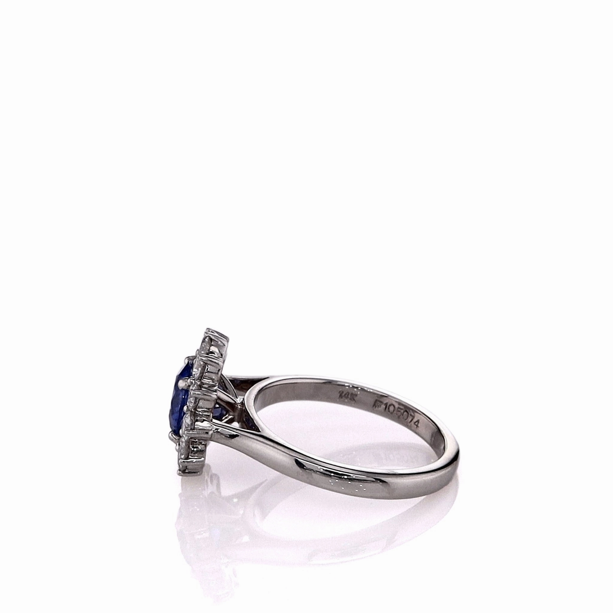 Estate Martin Flyer 14k White Gold Round Sapphire and Diamond Halo Ring