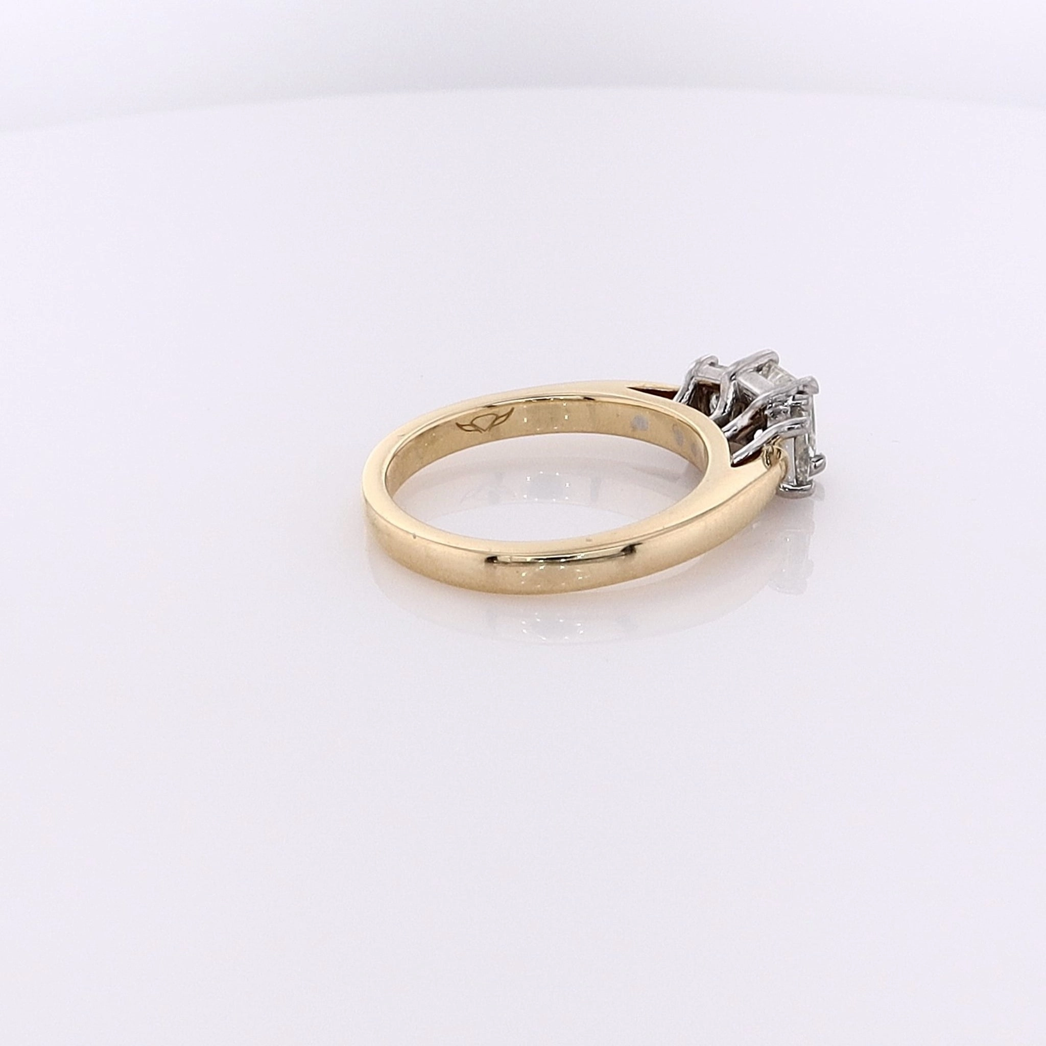 Estate Martin Flyer 18 Karat Yellow Gold and Platinum 3 Across Diamond Engagement Ring